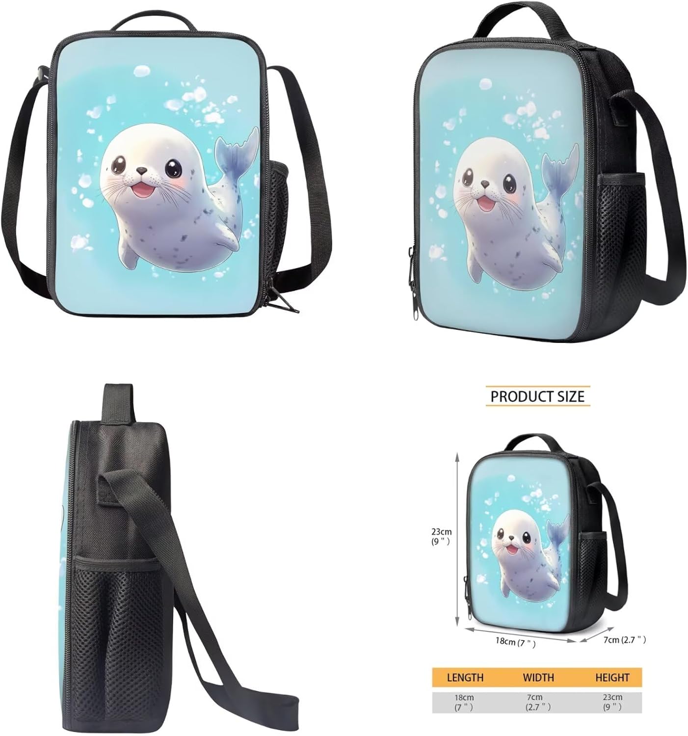 Glorowreny Seal Backpack for School Kids 10-12 Girls Large Capacity Bookbag for Teen Girls Set of 4 Lightwieght Girls Kids Lunch Bag with Strap Kawaii Kids Bookbag Keychains - Image 5