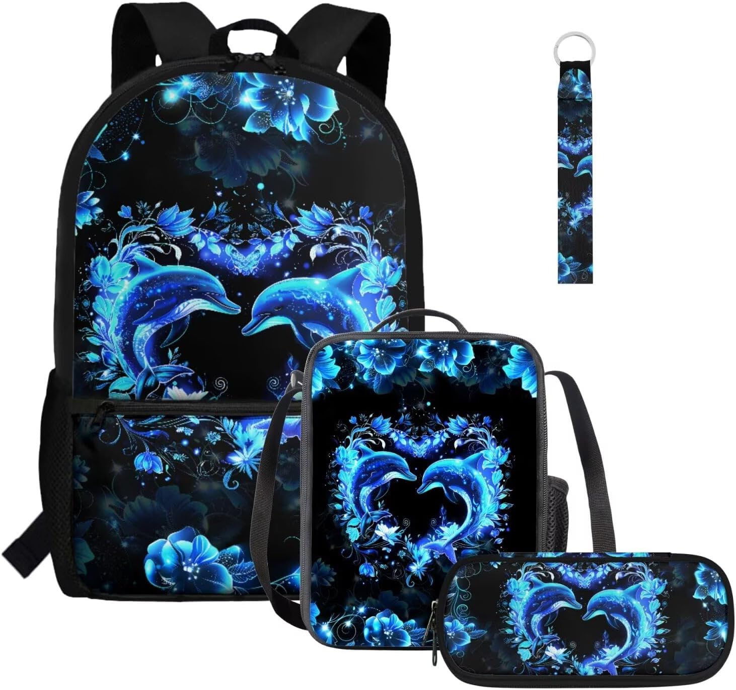 Glorowreny Seal Backpack for School Kids 10-12 Girls Large Capacity Bookbag for Teen Girls Set of 4 Lightwieght Girls Kids Lunch Bag with Strap Kawaii Kids Bookbag Keychains - Image 23