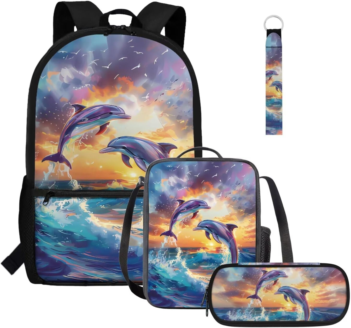 Glorowreny Seal Backpack for School Kids 10-12 Girls Large Capacity Bookbag for Teen Girls Set of 4 Lightwieght Girls Kids Lunch Bag with Strap Kawaii Kids Bookbag Keychains - Image 10