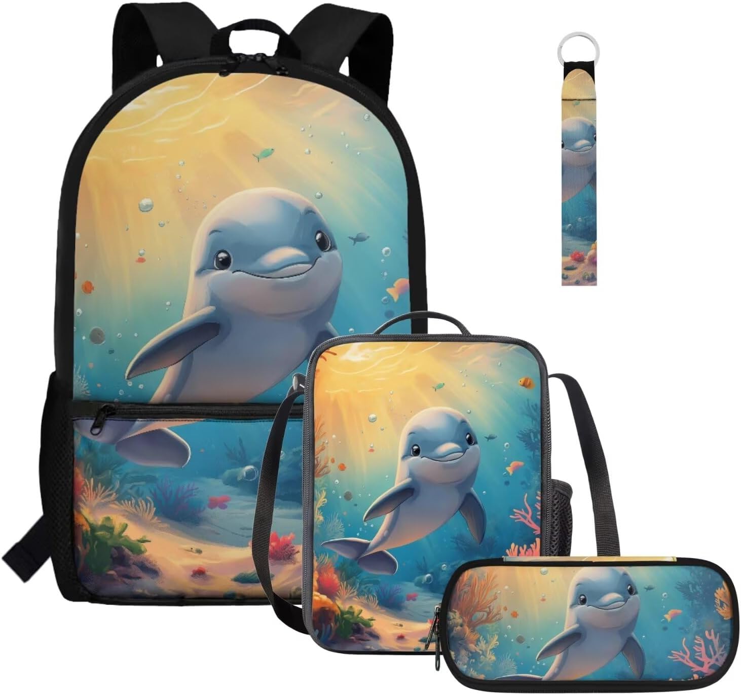 Glorowreny Seal Backpack for School Kids 10-12 Girls Large Capacity Bookbag for Teen Girls Set of 4 Lightwieght Girls Kids Lunch Bag with Strap Kawaii Kids Bookbag Keychains - Image 18