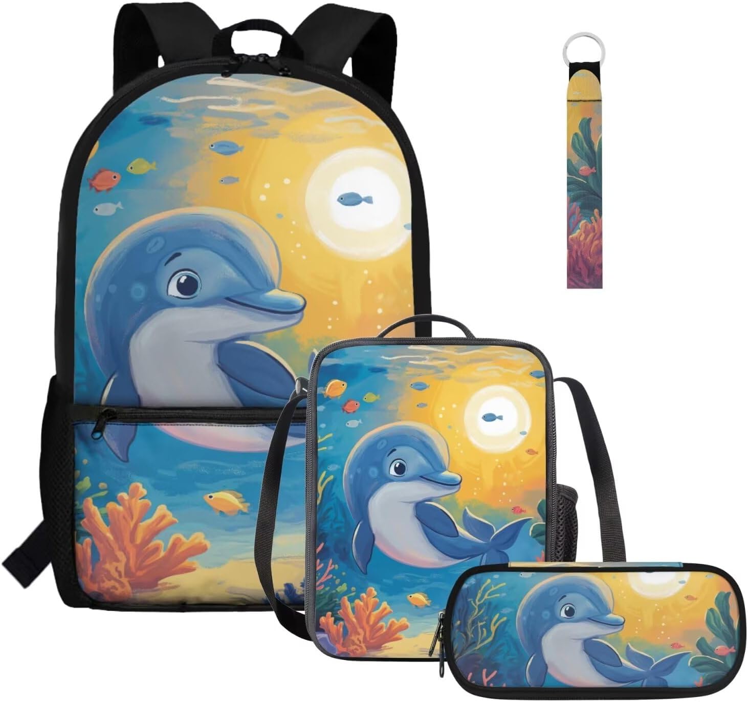 Glorowreny Seal Backpack for School Kids 10-12 Girls Large Capacity Bookbag for Teen Girls Set of 4 Lightwieght Girls Kids Lunch Bag with Strap Kawaii Kids Bookbag Keychains - Image 20