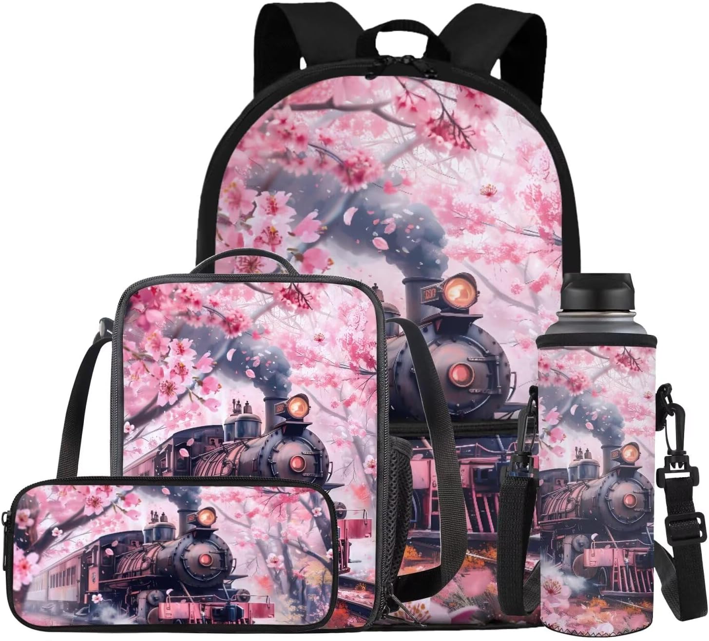 Glorowreny Sloth Backpacks for Girls Kawaii Strawberry Bookbag with Heart Print Insulated Lunch Bag for Kids Pink Set of 4 Lightweight Water Bottle Holder with Strap Casual Travel Daypack - Image 20