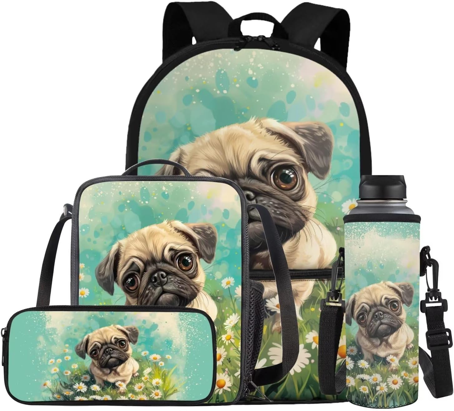 Glorowreny Sloth Backpacks for Girls Kawaii Strawberry Bookbag with Heart Print Insulated Lunch Bag for Kids Pink Set of 4 Lightweight Water Bottle Holder with Strap Casual Travel Daypack - Image 12