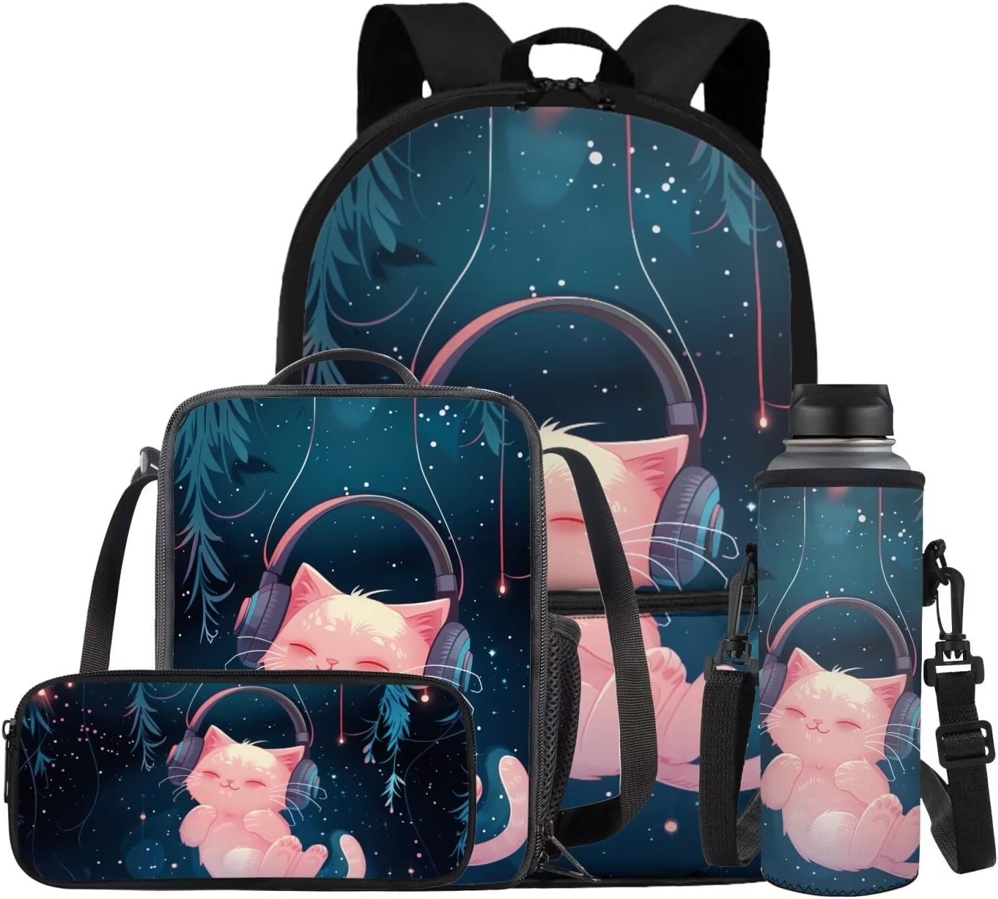 Glorowreny Sloth Backpacks for Girls Kawaii Strawberry Bookbag with Heart Print Insulated Lunch Bag for Kids Pink Set of 4 Lightweight Water Bottle Holder with Strap Casual Travel Daypack - Image 19