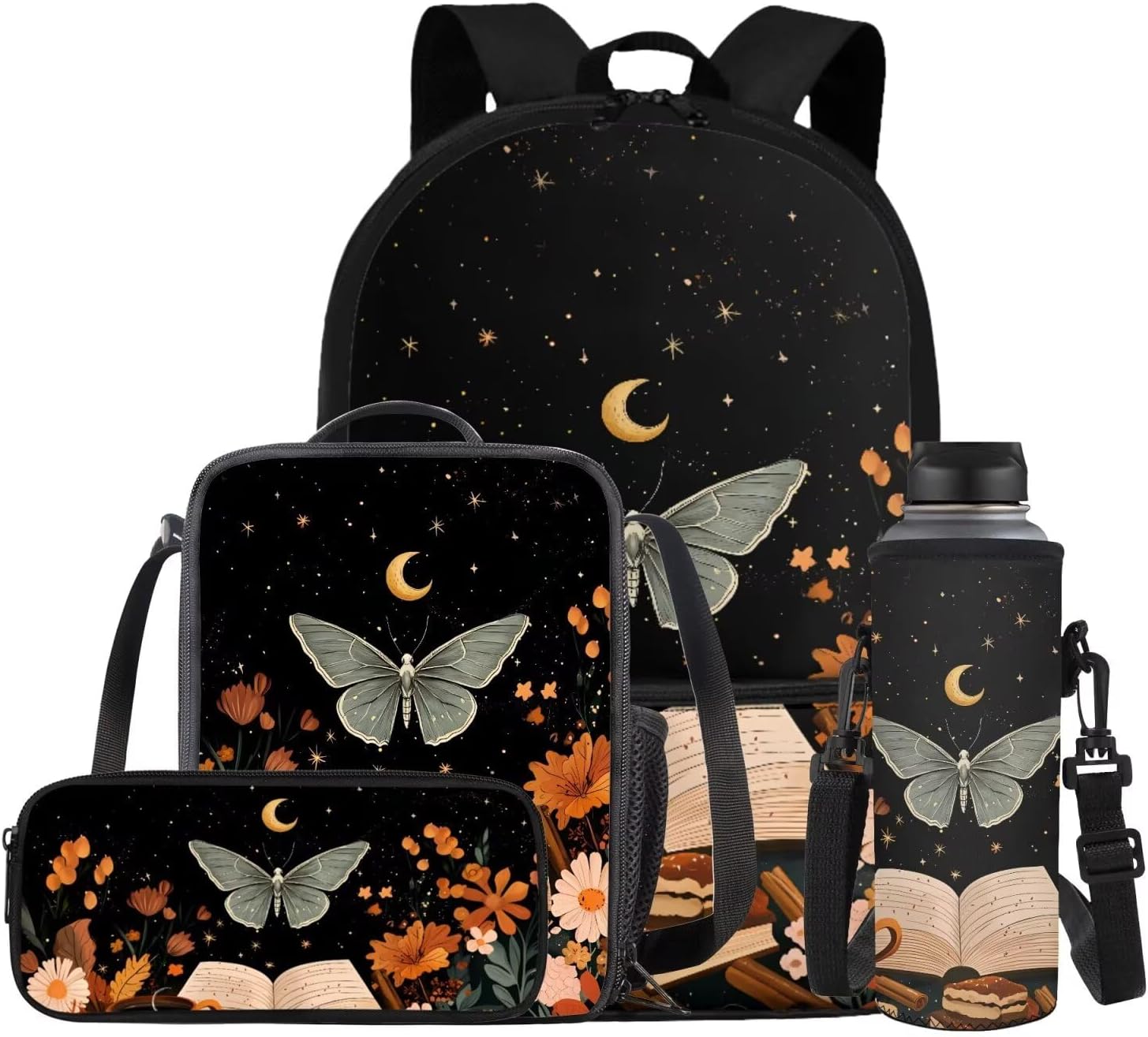 Glorowreny Sloth Backpacks for Girls Kawaii Strawberry Bookbag with Heart Print Insulated Lunch Bag for Kids Pink Set of 4 Lightweight Water Bottle Holder with Strap Casual Travel Daypack - Image 8