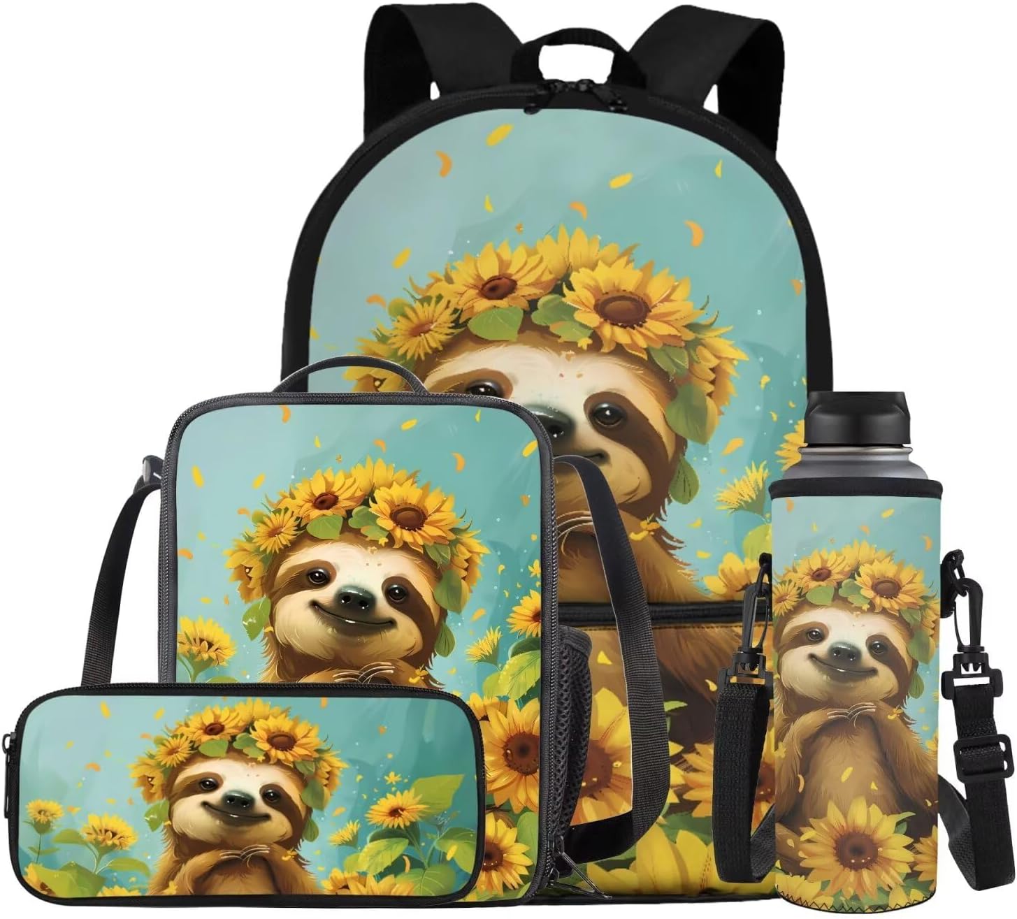 Glorowreny Sloth Backpacks for Girls Kawaii Strawberry Bookbag with Heart Print Insulated Lunch Bag for Kids Pink Set of 4 Lightweight Water Bottle Holder with Strap Casual Travel Daypack - Image 23