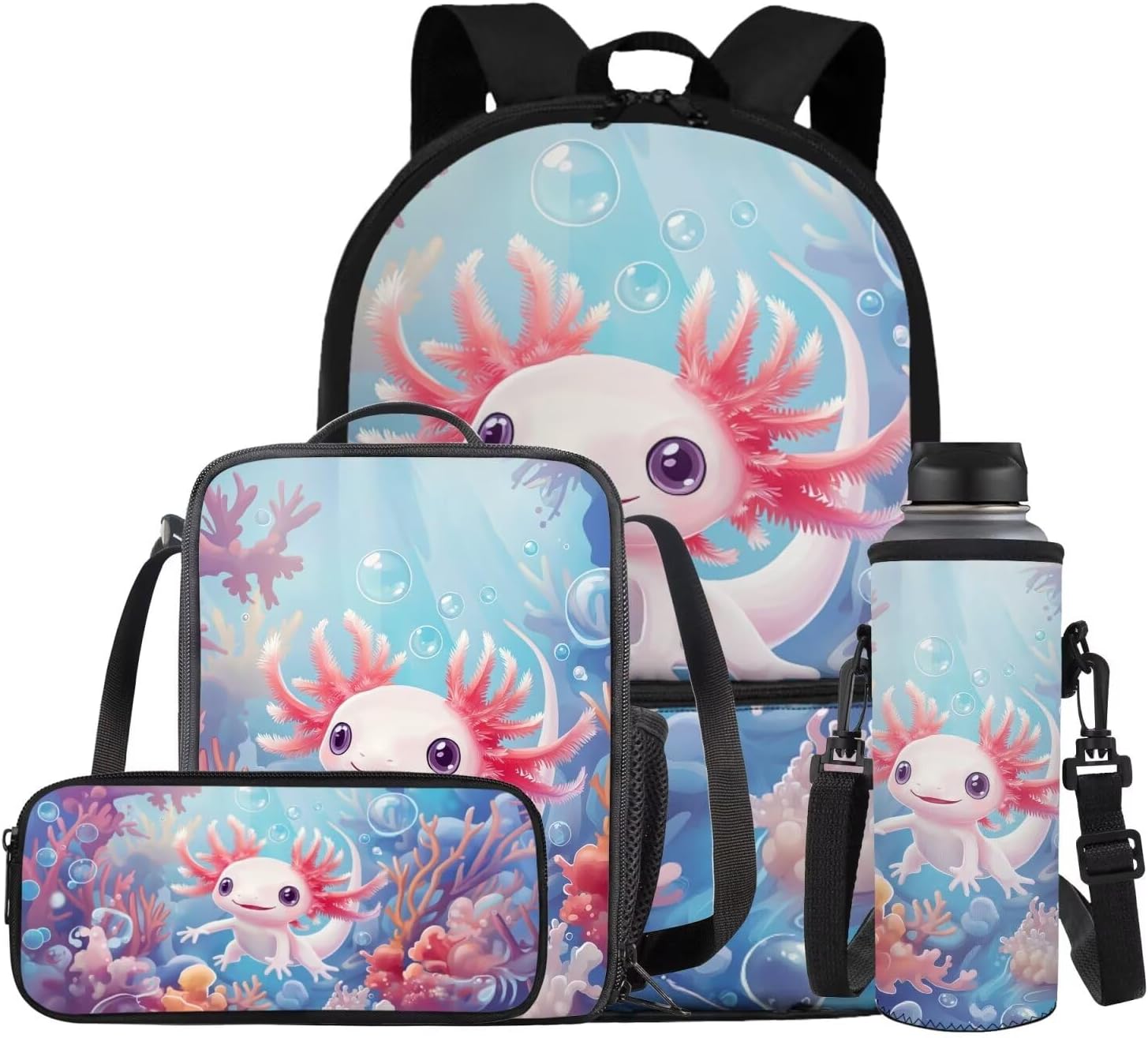 Glorowreny Sloth Backpacks for Girls Kawaii Strawberry Bookbag with Heart Print Insulated Lunch Bag for Kids Pink Set of 4 Lightweight Water Bottle Holder with Strap Casual Travel Daypack - Image 13