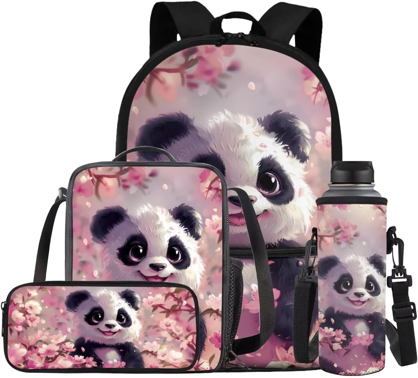 Glorowreny Sloth Backpacks for Girls Kawaii Strawberry Bookbag with Heart Print Insulated Lunch Bag for Kids Pink Set of 4 Lightweight Water Bottle Holder with Strap Casual Travel Daypack - Image 24