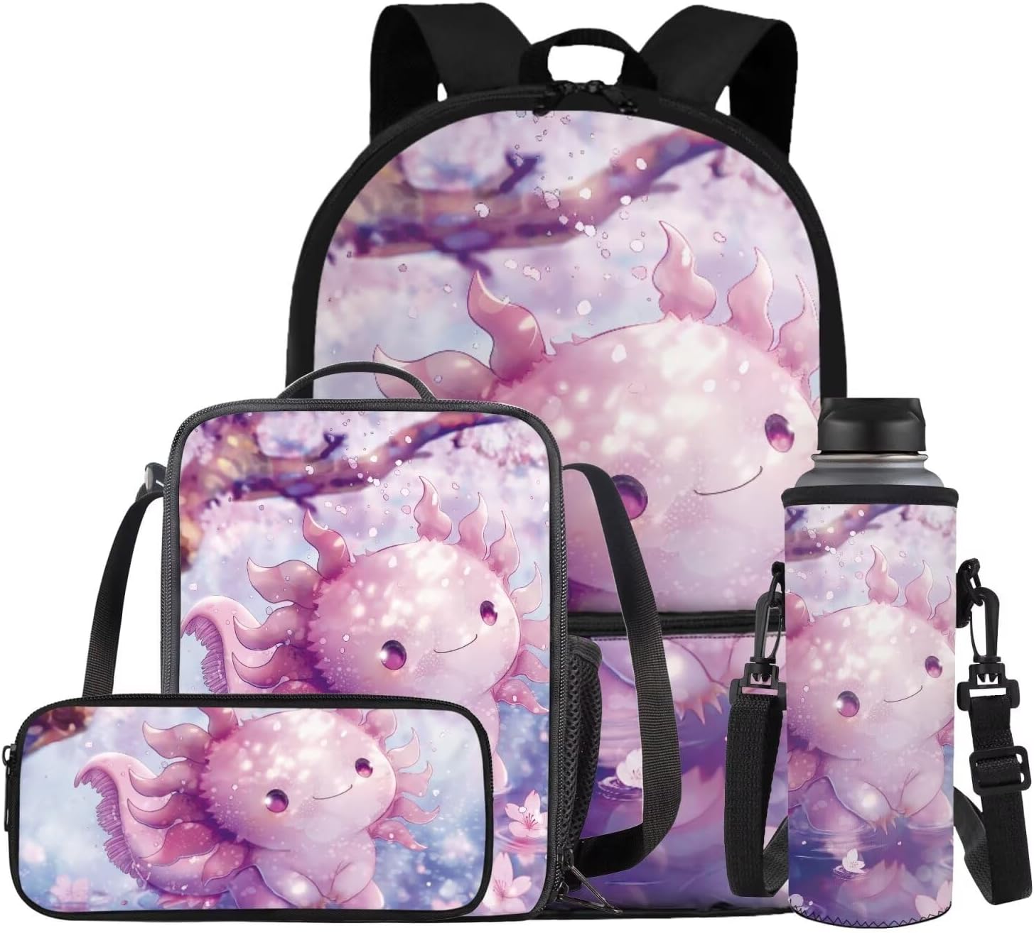 Glorowreny Sloth Backpacks for Girls Kawaii Strawberry Bookbag with Heart Print Insulated Lunch Bag for Kids Pink Set of 4 Lightweight Water Bottle Holder with Strap Casual Travel Daypack - Image 17