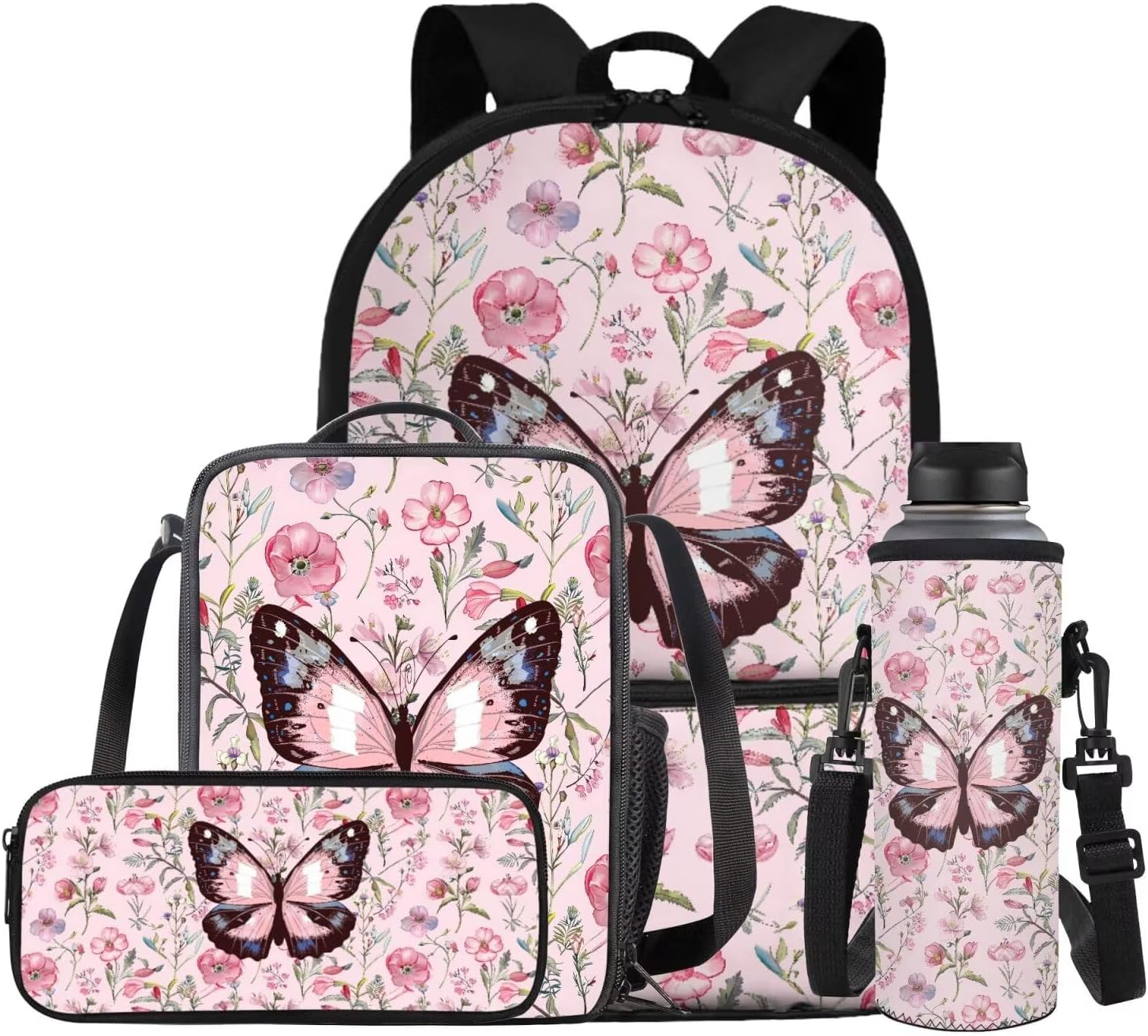 Glorowreny Sloth Backpacks for Girls Kawaii Strawberry Bookbag with Heart Print Insulated Lunch Bag for Kids Pink Set of 4 Lightweight Water Bottle Holder with Strap Casual Travel Daypack - Image 14