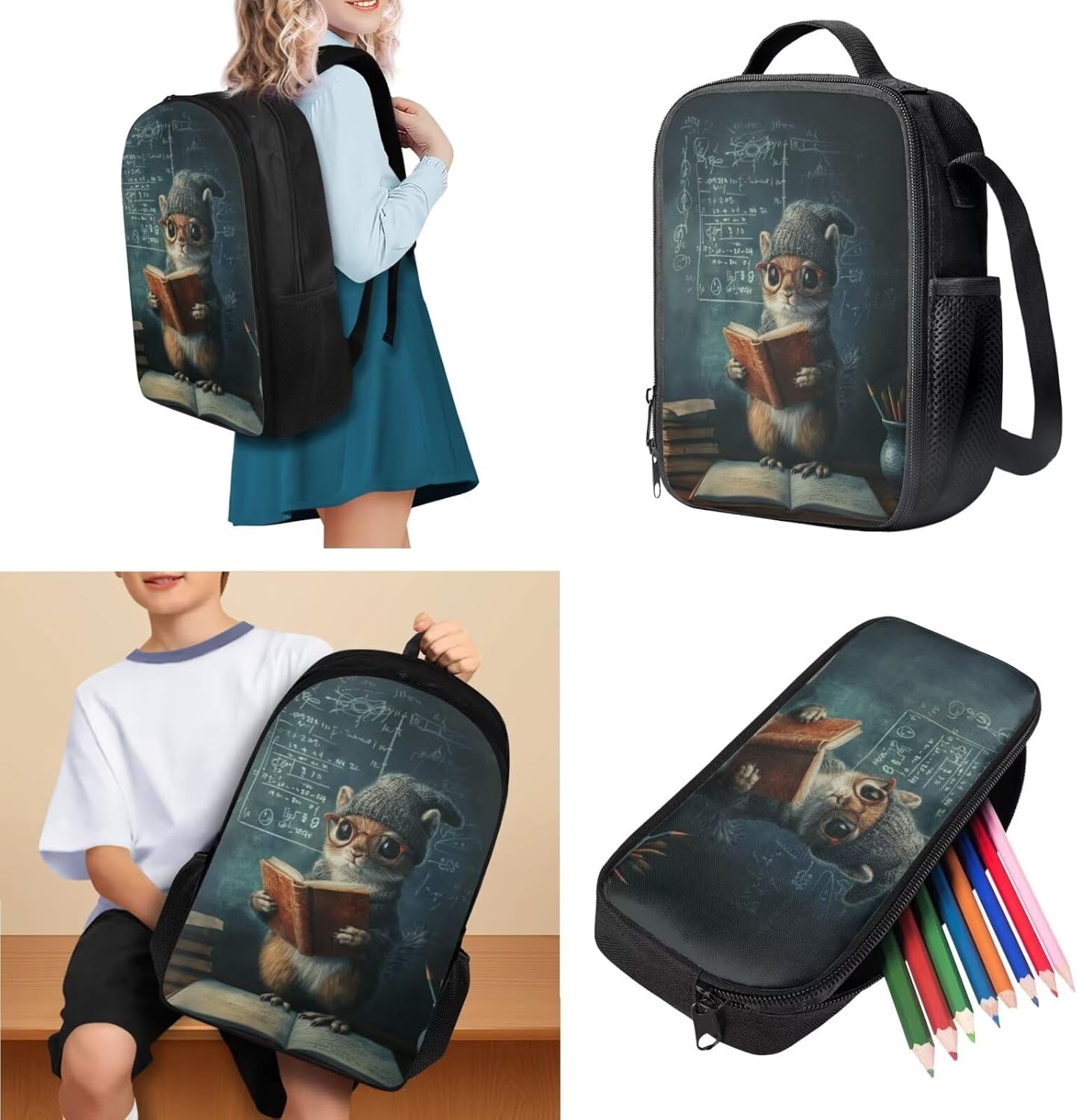 Glorowreny Squirrel Backpacks for Girls Personalized Kawaii Insulated Lunch Bag for Kids 4 in 1 Lightweight Pencil Case17 Inch Large Capacity School Knapsack for Students - Image 6