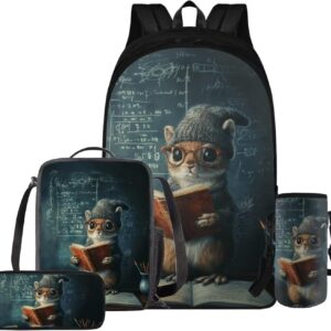 Glorowreny Squirrel Backpacks for Girls Personalized Kawaii Insulated Lunch Bag for Kids 4 in 1 Lightweight Pencil Case17 Inch Large Capacity School Knapsack for Students