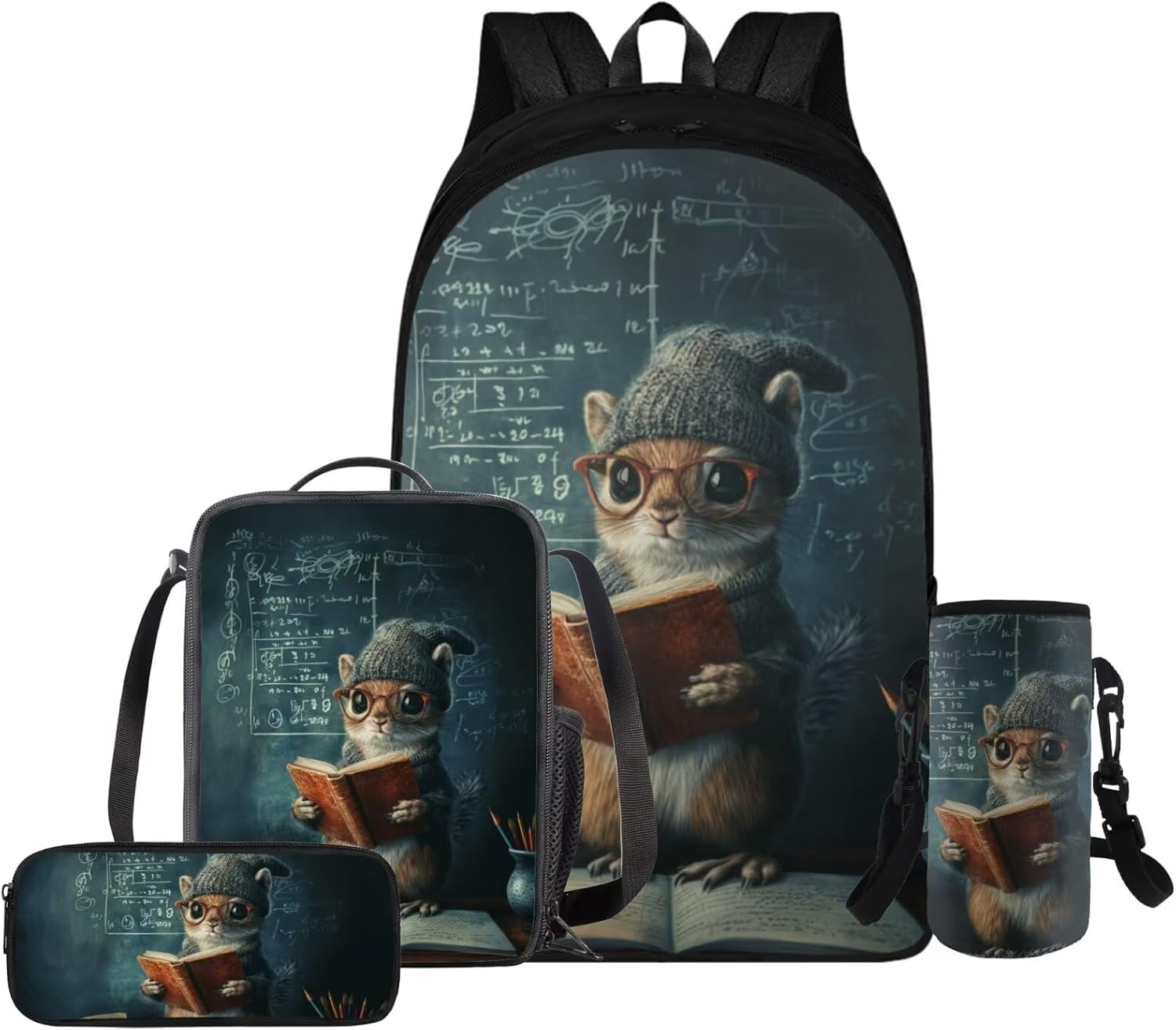 Glorowreny Squirrel Backpacks for Girls Personalized Kawaii Insulated Lunch Bag for Kids 4 in 1 Lightweight Pencil Case17 Inch Large Capacity School Knapsack for Students