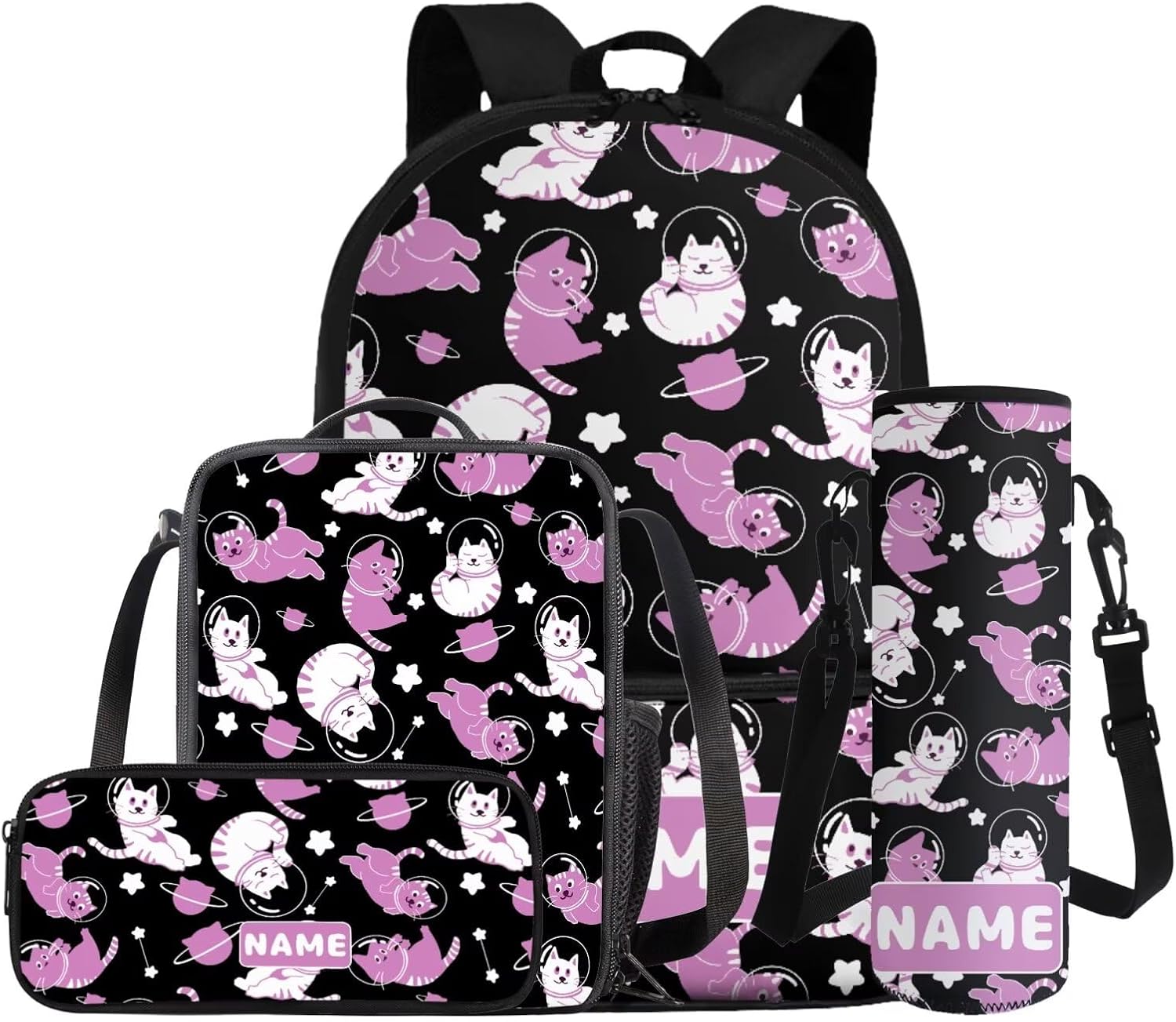 Gomyblomy Custom Milk Tea Cat Backpack with Name for Girls 6-8 Kawaii Personalized Kids Bookbag with Lunch Box Pencil Case Water Bottle Sleeve 4 In 1 Set Lightweight 17 Inch Kids School Bag - Image 19