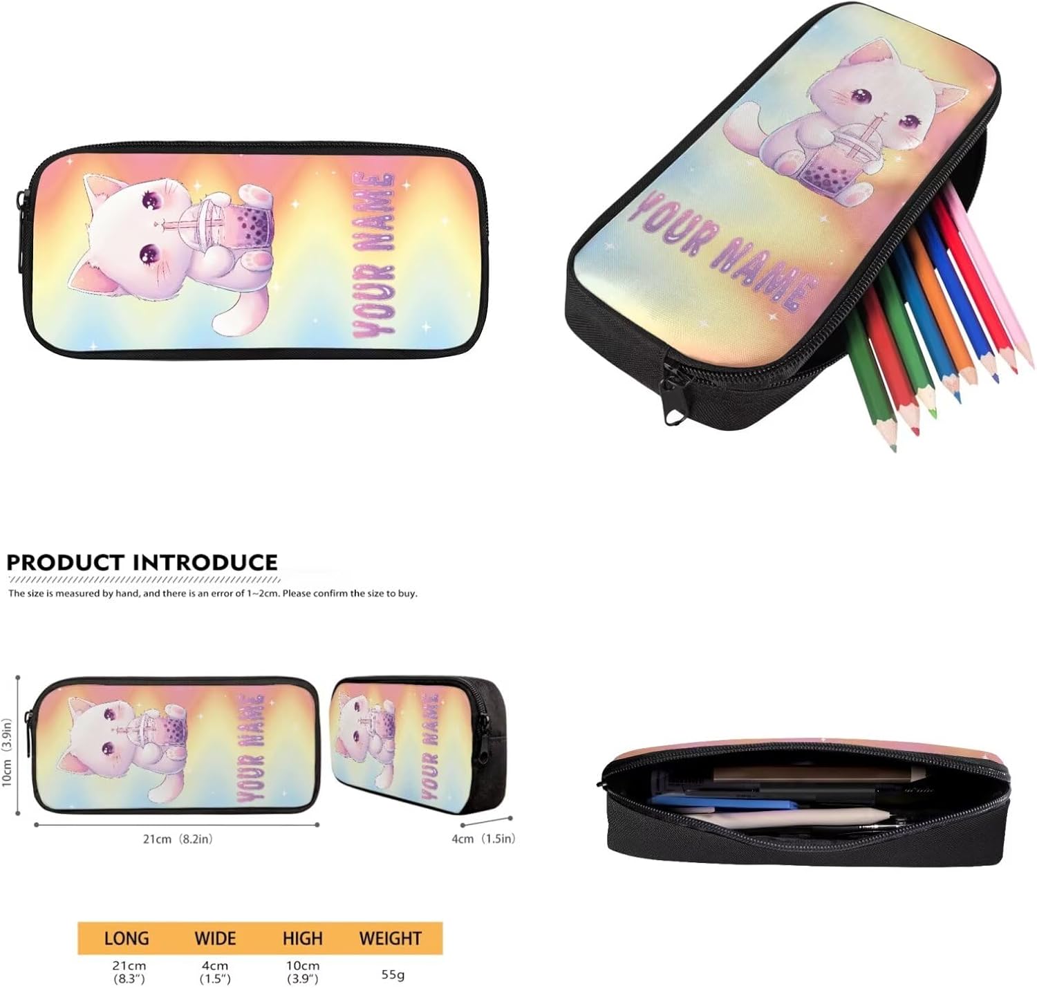 Gomyblomy Custom Milk Tea Cat Backpack with Name for Girls 6-8 Kawaii Personalized Kids Bookbag with Lunch Box Pencil Case Water Bottle Sleeve 4 In 1 Set Lightweight 17 Inch Kids School Bag - Image 5