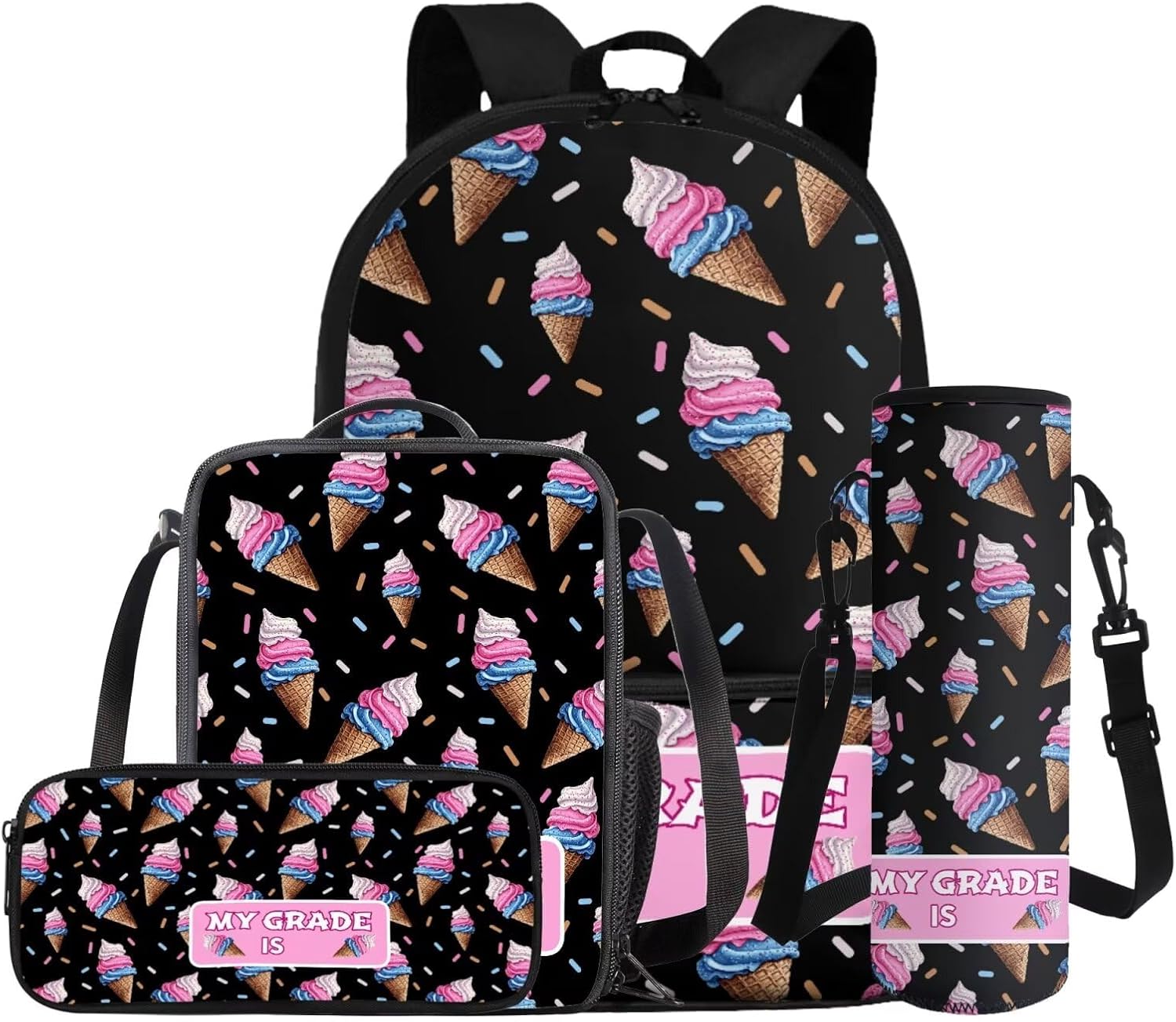 Gomyblomy Custom Milk Tea Cat Backpack with Name for Girls 6-8 Kawaii Personalized Kids Bookbag with Lunch Box Pencil Case Water Bottle Sleeve 4 In 1 Set Lightweight 17 Inch Kids School Bag - Image 25