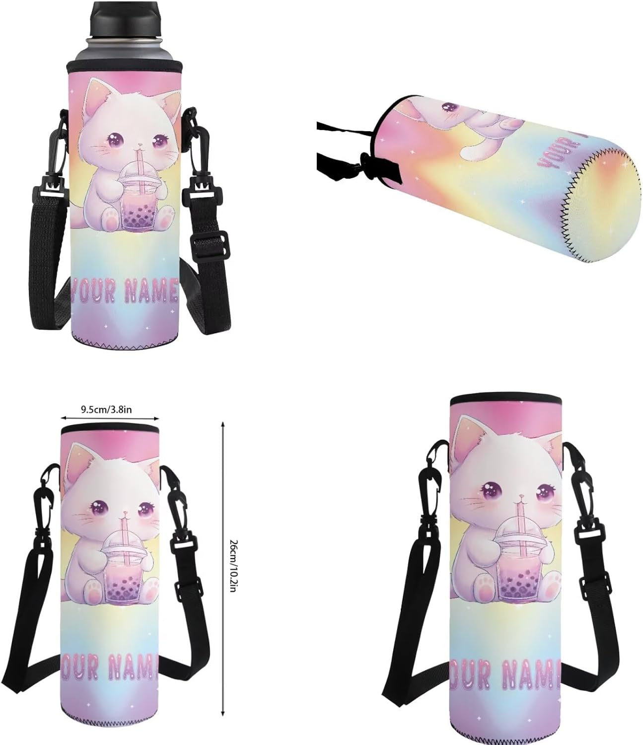 Gomyblomy Custom Milk Tea Cat Backpack with Name for Girls 6-8 Kawaii Personalized Kids Bookbag with Lunch Box Pencil Case Water Bottle Sleeve 4 In 1 Set Lightweight 17 Inch Kids School Bag - Image 2