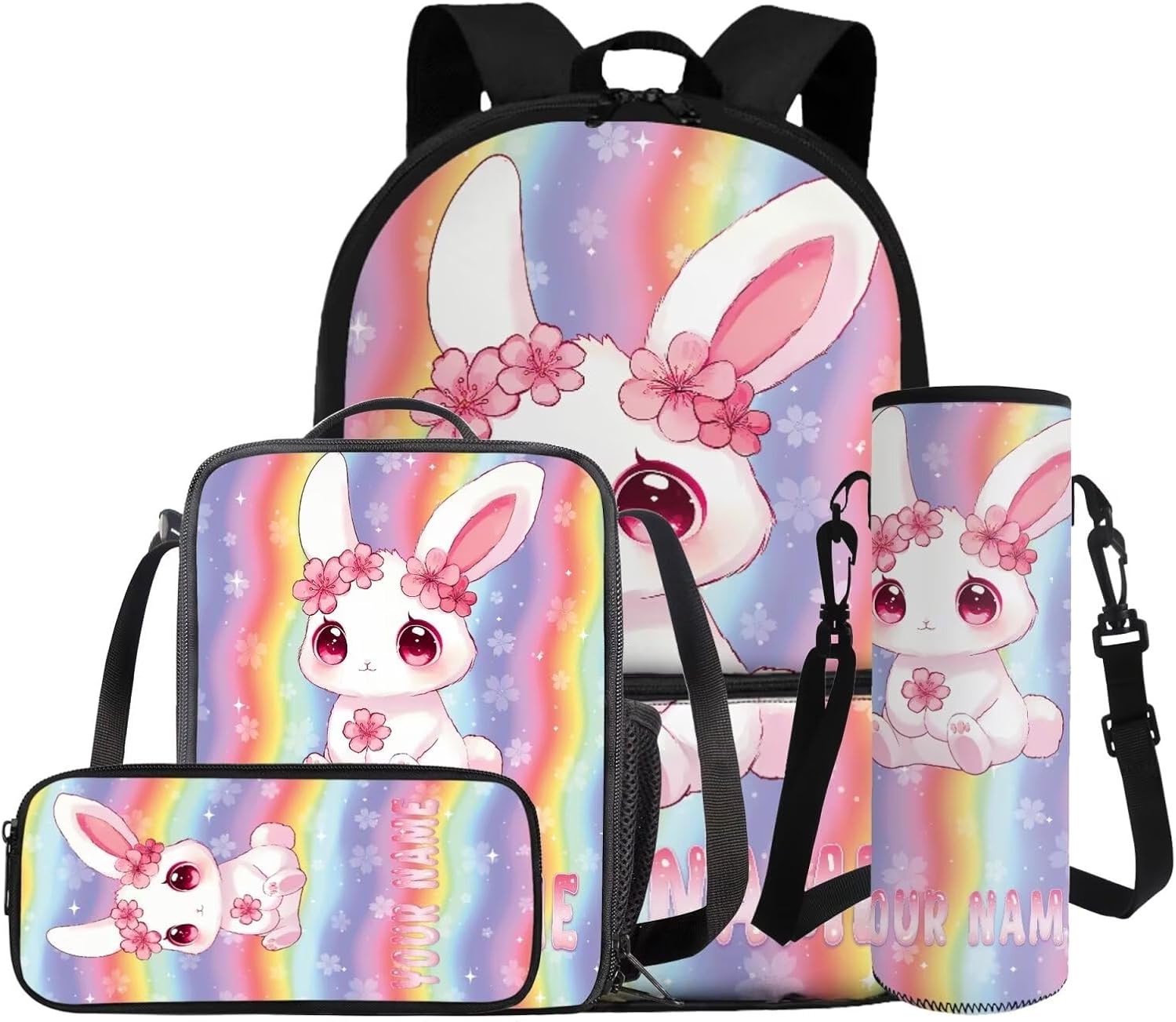 Gomyblomy Custom Milk Tea Cat Backpack with Name for Girls 6-8 Kawaii Personalized Kids Bookbag with Lunch Box Pencil Case Water Bottle Sleeve 4 In 1 Set Lightweight 17 Inch Kids School Bag - Image 16