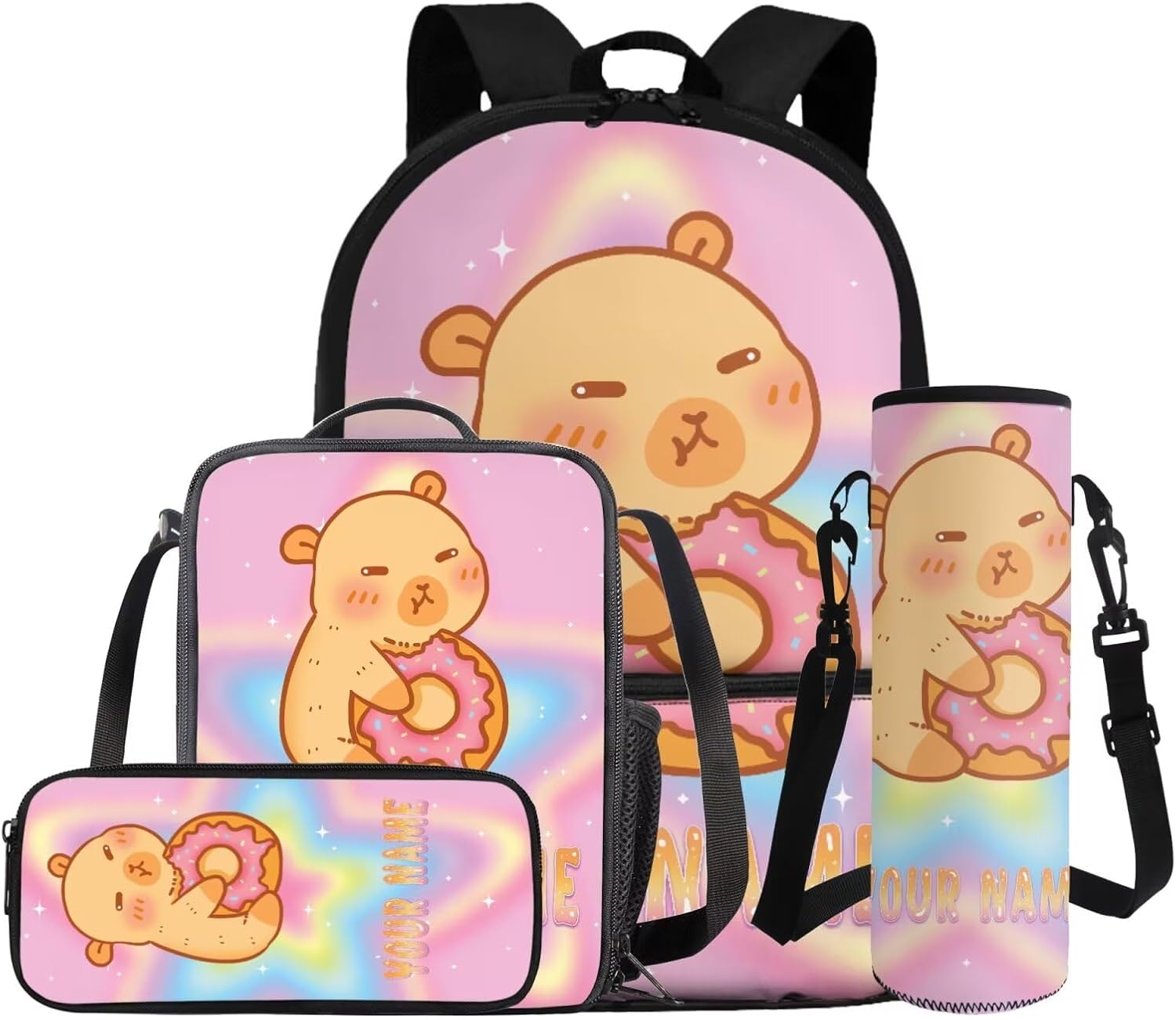 Gomyblomy Custom Milk Tea Cat Backpack with Name for Girls 6-8 Kawaii Personalized Kids Bookbag with Lunch Box Pencil Case Water Bottle Sleeve 4 In 1 Set Lightweight 17 Inch Kids School Bag - Image 9