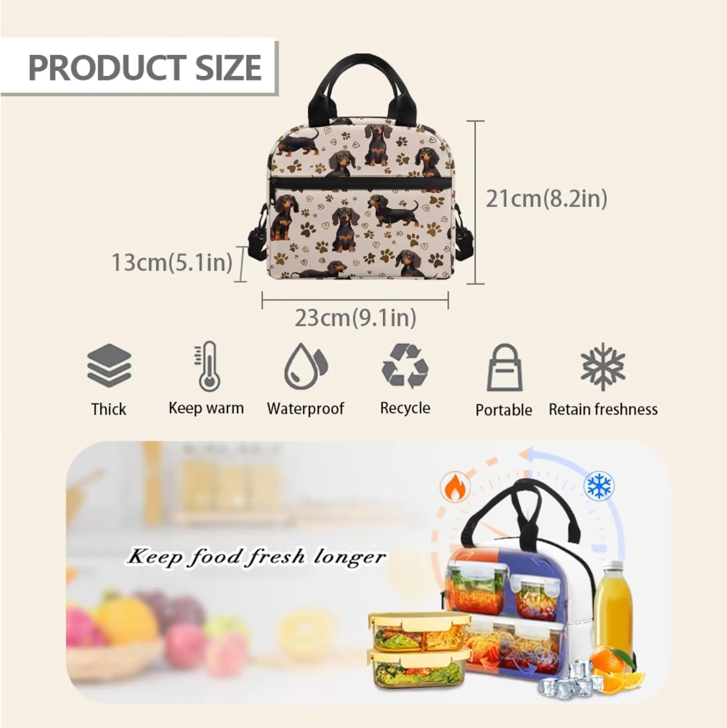 Gomyblomy Cute Dachshund School Backpack for Girls 8-10 Kawaii Paw Print Kids Bookbag with Lunch Bag Pencil Case 3 in1 Set Back to School Supplies for Kids Teens School Bags 17 Inch - Image 6