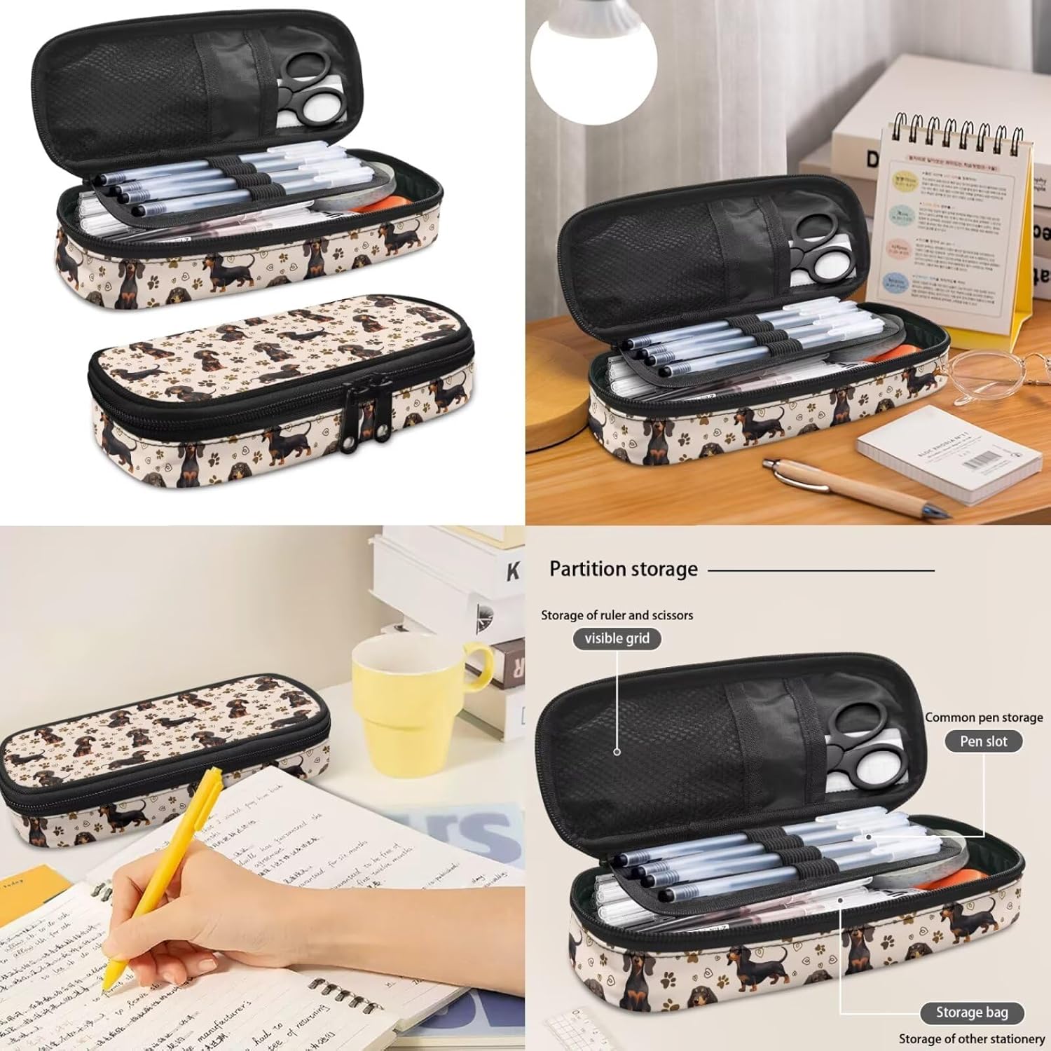 Gomyblomy Cute Dachshund School Backpack for Girls 8-10 Kawaii Paw Print Kids Bookbag with Lunch Bag Pencil Case 3 in1 Set Back to School Supplies for Kids Teens School Bags 17 Inch - Image 7