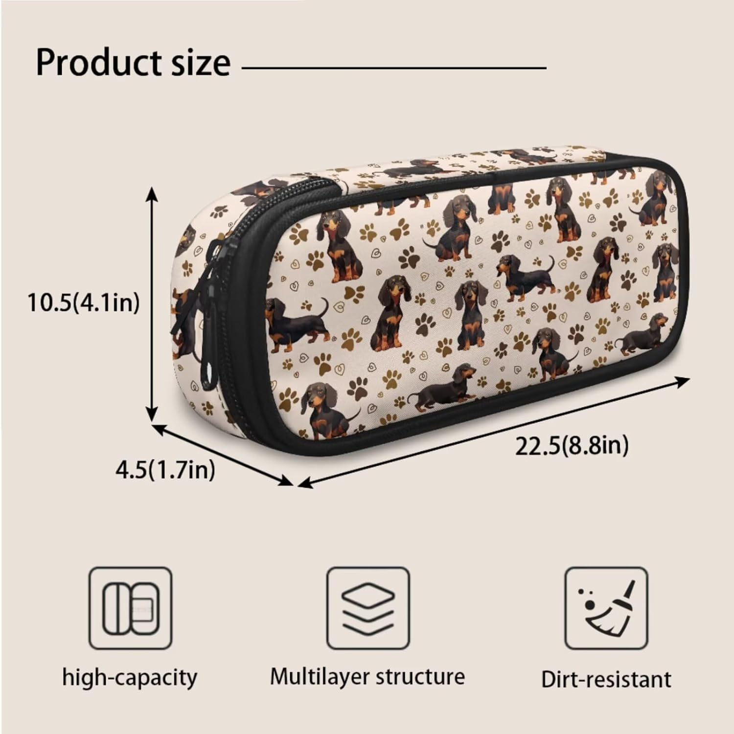 Gomyblomy Cute Dachshund School Backpack for Girls 8-10 Kawaii Paw Print Kids Bookbag with Lunch Bag Pencil Case 3 in1 Set Back to School Supplies for Kids Teens School Bags 17 Inch - Image 8