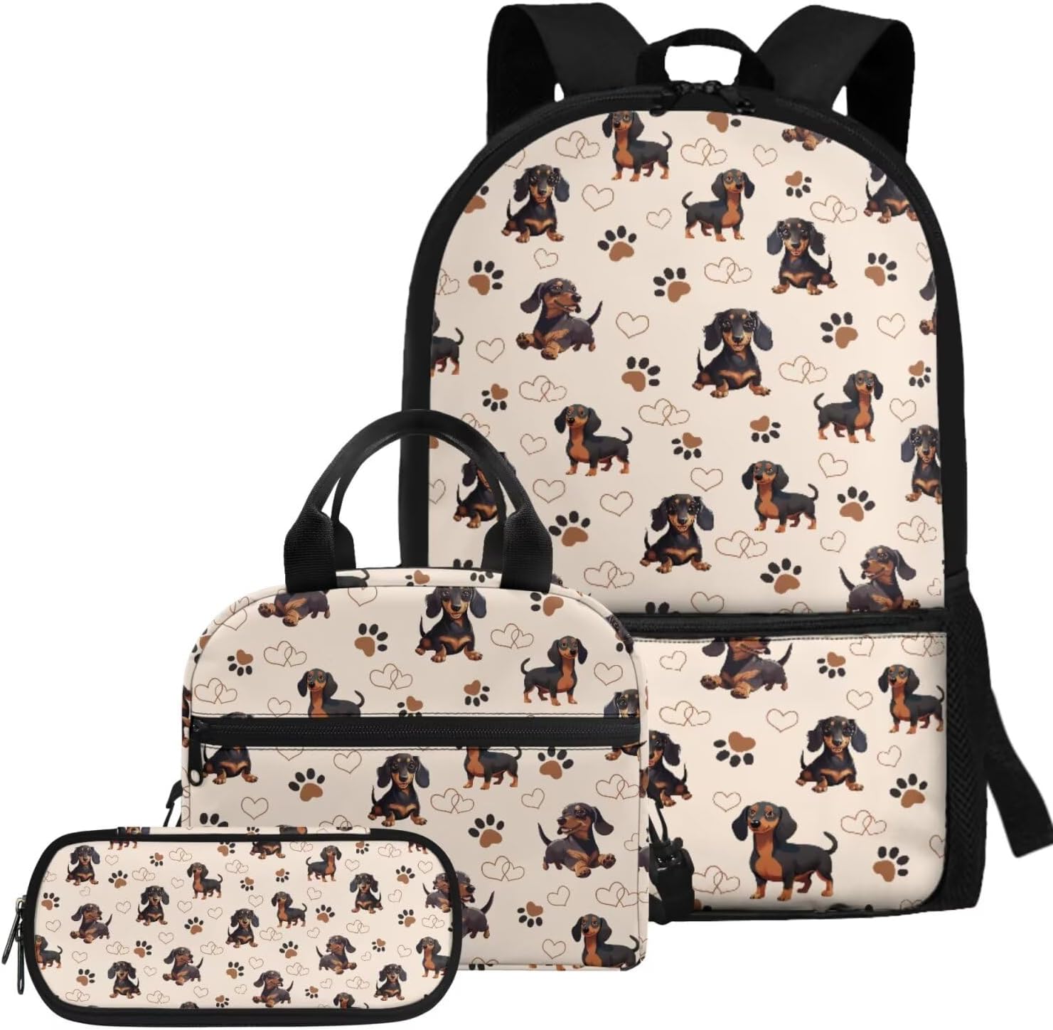 Gomyblomy Cute Dachshund School Backpack for Girls 8-10 Kawaii Paw Print Kids Bookbag with Lunch Bag Pencil Case 3 in1 Set Back to School Supplies for Kids Teens School Bags 17 Inch - Image 14