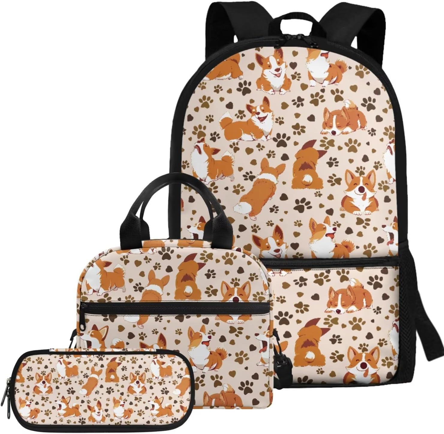 Gomyblomy Cute Dachshund School Backpack for Girls 8-10 Kawaii Paw Print Kids Bookbag with Lunch Bag Pencil Case 3 in1 Set Back to School Supplies for Kids Teens School Bags 17 Inch - Image 10