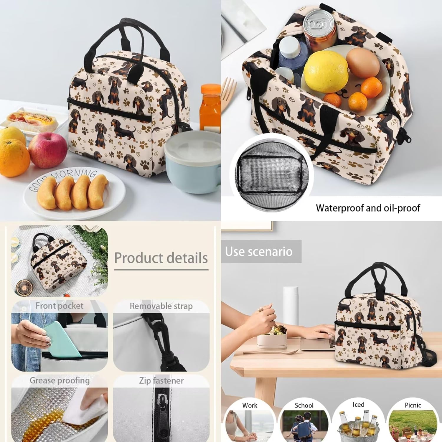 Gomyblomy Cute Dachshund School Backpack for Girls 8-10 Kawaii Paw Print Kids Bookbag with Lunch Bag Pencil Case 3 in1 Set Back to School Supplies for Kids Teens School Bags 17 Inch - Image 5