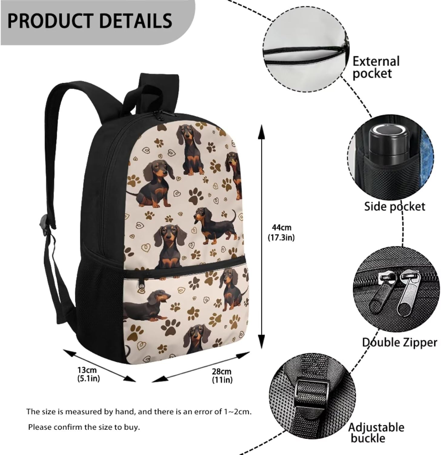 Gomyblomy Cute Dachshund School Backpack for Girls 8-10 Kawaii Paw Print Kids Bookbag with Lunch Bag Pencil Case 3 in1 Set Back to School Supplies for Kids Teens School Bags 17 Inch - Image 2