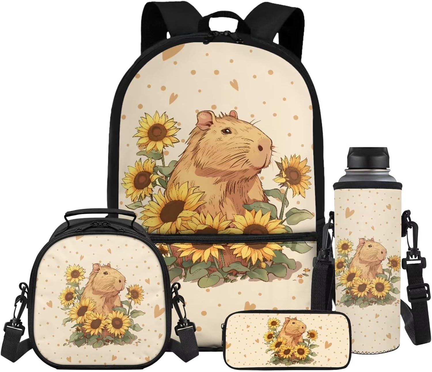 Gomyblomy Floral Capybara Backpack with Lunchbox for Girls 6-8 8-10 Kawaii School Bag for Girls with Lunch Box 4 Piece Kids Bookbag Set for Elementary Lightweight 17 Inch Travel Knapsack - Image 27