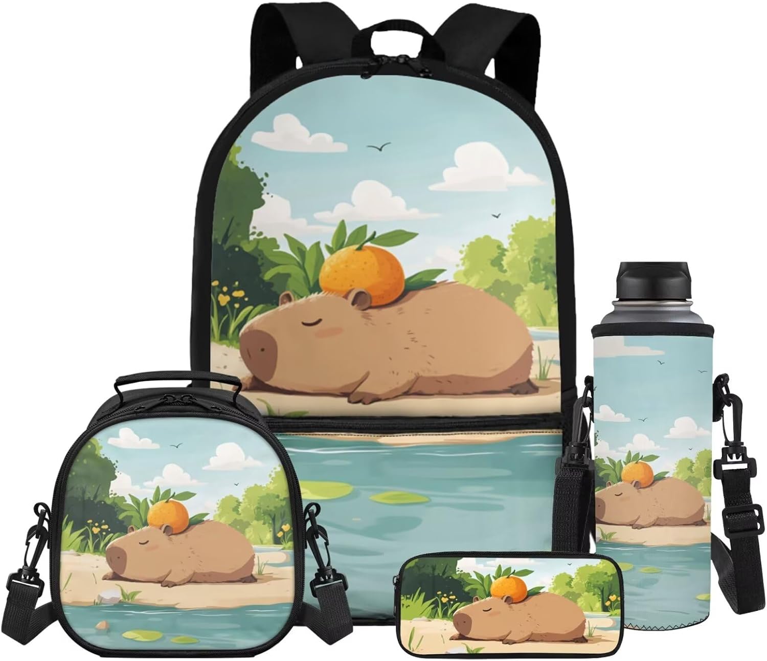 Gomyblomy Floral Capybara Backpack with Lunchbox for Girls 6-8 8-10 Kawaii School Bag for Girls with Lunch Box 4 Piece Kids Bookbag Set for Elementary Lightweight 17 Inch Travel Knapsack - Image 15