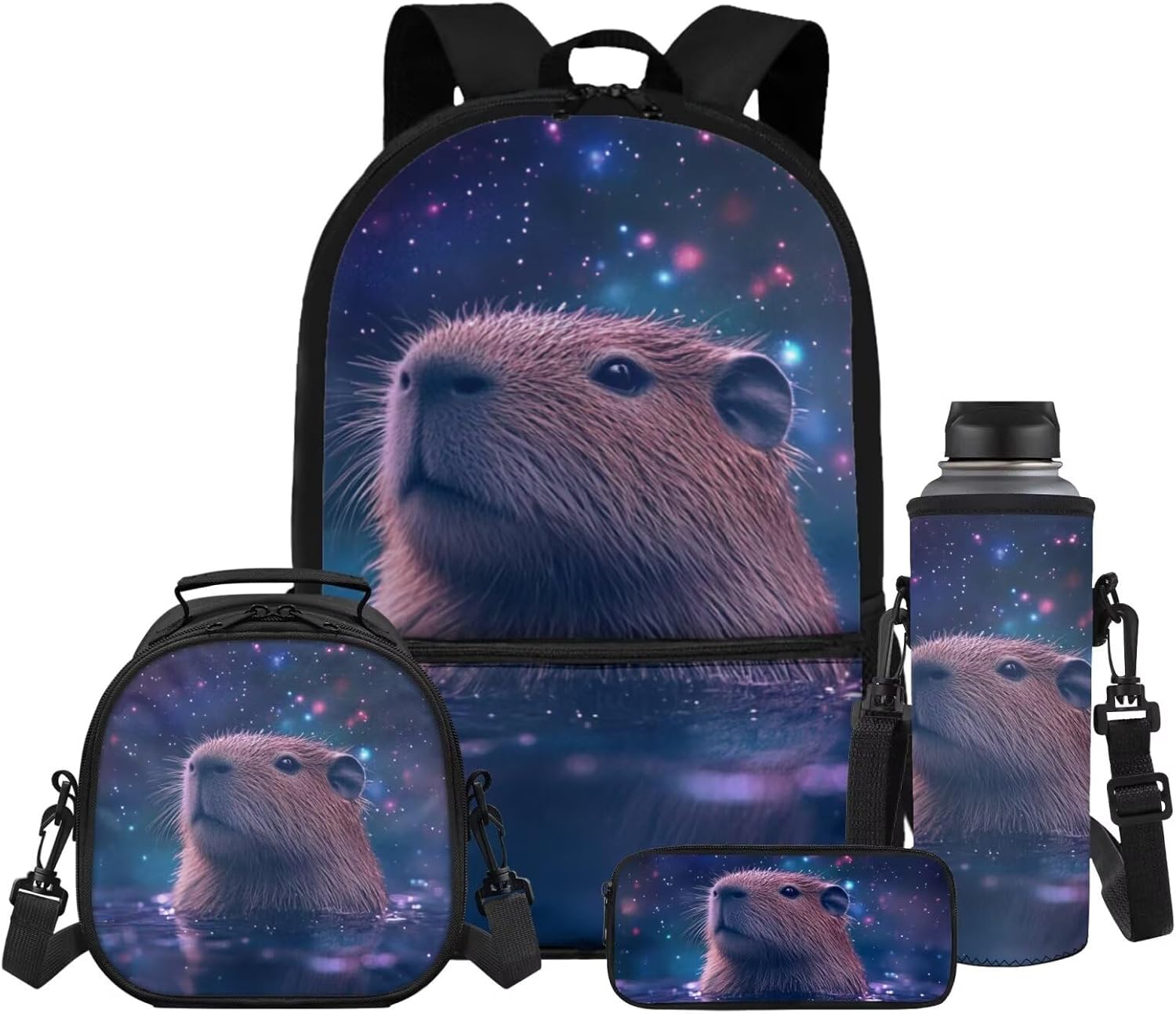 Gomyblomy Floral Capybara Backpack with Lunchbox for Girls 6-8 8-10 Kawaii School Bag for Girls with Lunch Box 4 Piece Kids Bookbag Set for Elementary Lightweight 17 Inch Travel Knapsack - Image 10