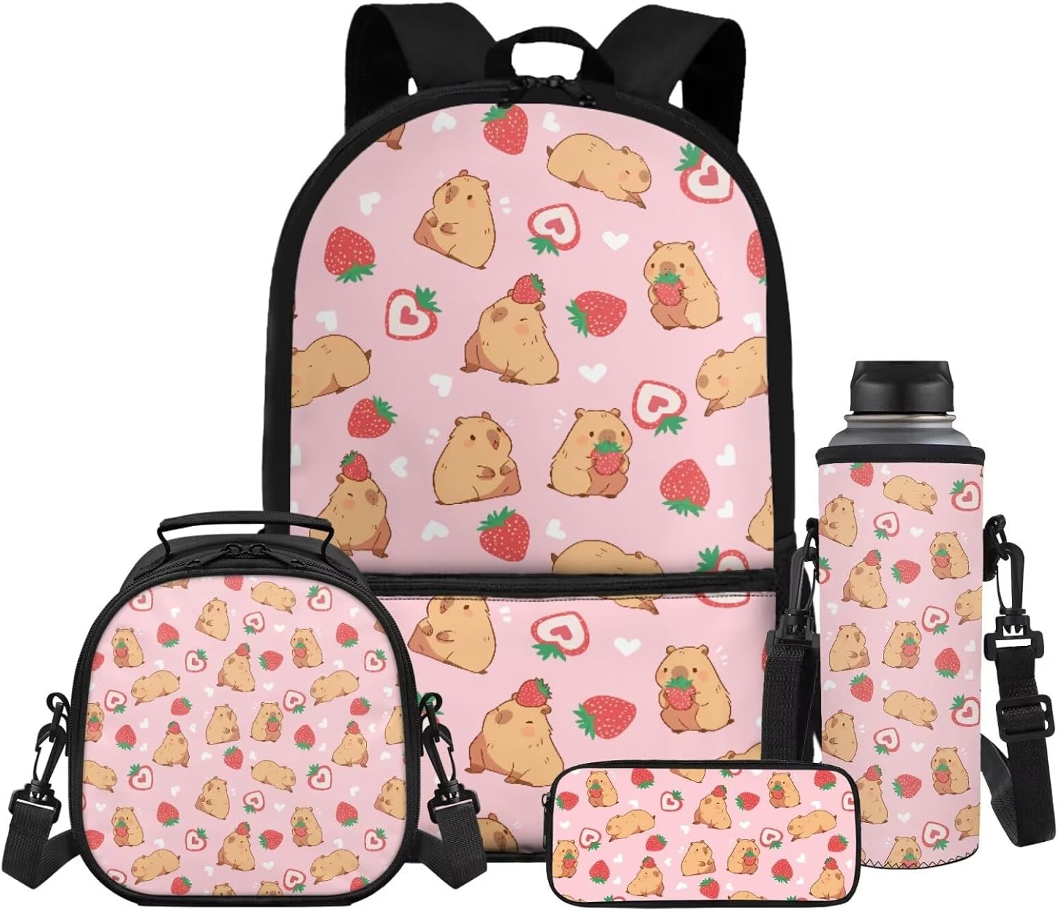 Gomyblomy Floral Capybara Backpack with Lunchbox for Girls 6-8 8-10 Kawaii School Bag for Girls with Lunch Box 4 Piece Kids Bookbag Set for Elementary Lightweight 17 Inch Travel Knapsack - Image 14