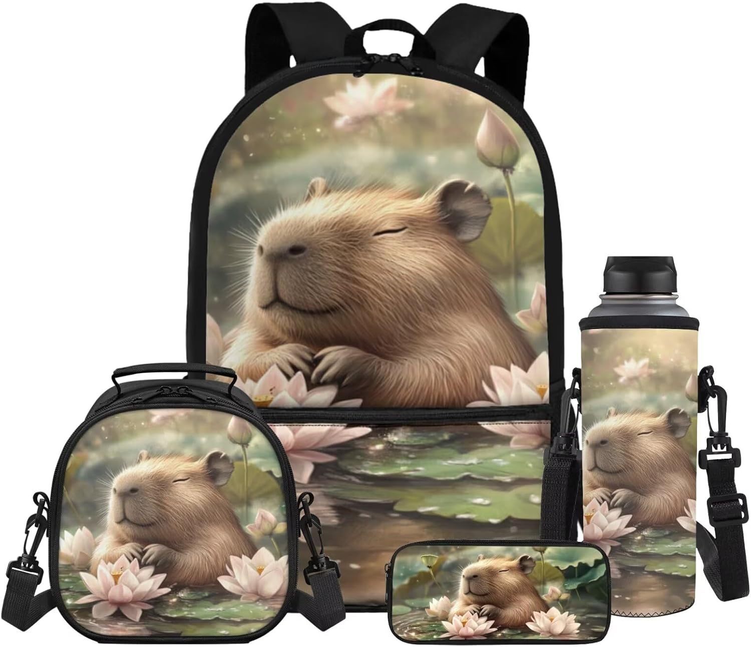 Gomyblomy Floral Capybara Backpack with Lunchbox for Girls 6-8 8-10 Kawaii School Bag for Girls with Lunch Box 4 Piece Kids Bookbag Set for Elementary Lightweight 17 Inch Travel Knapsack - Image 34