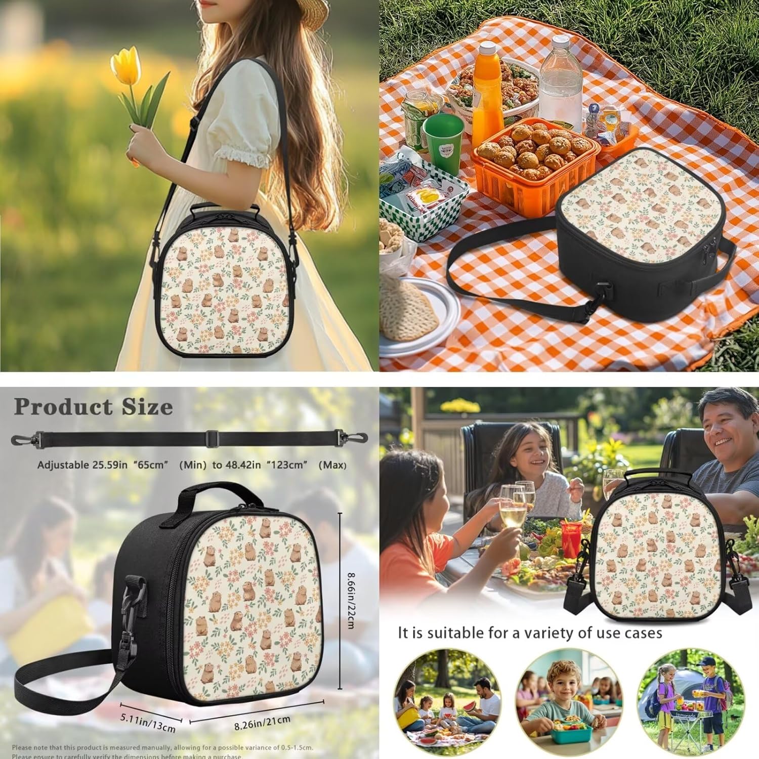 Gomyblomy Floral Capybara Backpack with Lunchbox for Girls 6-8 8-10 Kawaii School Bag for Girls with Lunch Box 4 Piece Kids Bookbag Set for Elementary Lightweight 17 Inch Travel Knapsack - Image 6