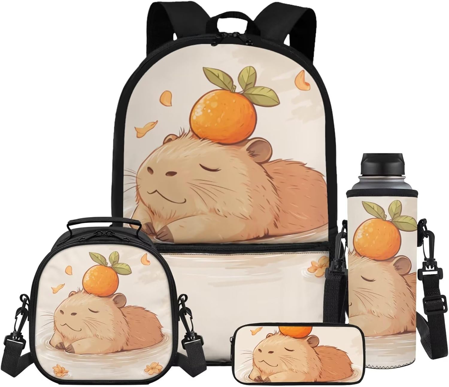 Gomyblomy Floral Capybara Backpack with Lunchbox for Girls 6-8 8-10 Kawaii School Bag for Girls with Lunch Box 4 Piece Kids Bookbag Set for Elementary Lightweight 17 Inch Travel Knapsack - Image 26