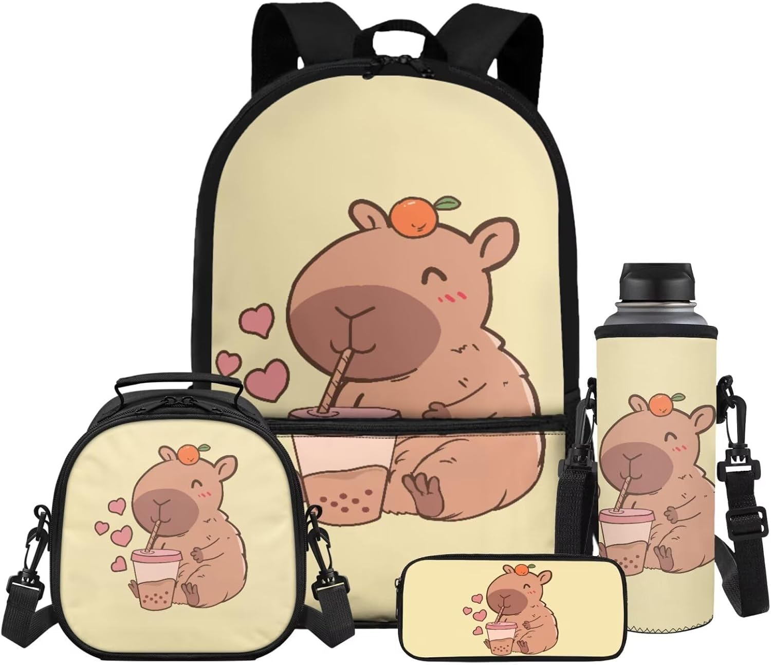 Gomyblomy Floral Capybara Backpack with Lunchbox for Girls 6-8 8-10 Kawaii School Bag for Girls with Lunch Box 4 Piece Kids Bookbag Set for Elementary Lightweight 17 Inch Travel Knapsack - Image 22