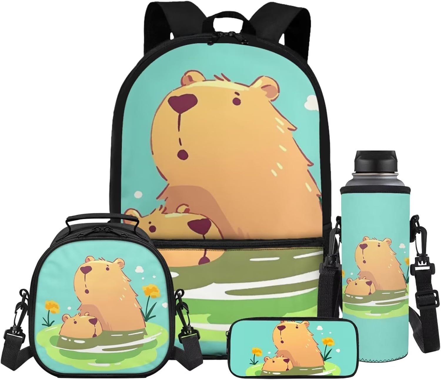 Gomyblomy Floral Capybara Backpack with Lunchbox for Girls 6-8 8-10 Kawaii School Bag for Girls with Lunch Box 4 Piece Kids Bookbag Set for Elementary Lightweight 17 Inch Travel Knapsack - Image 35