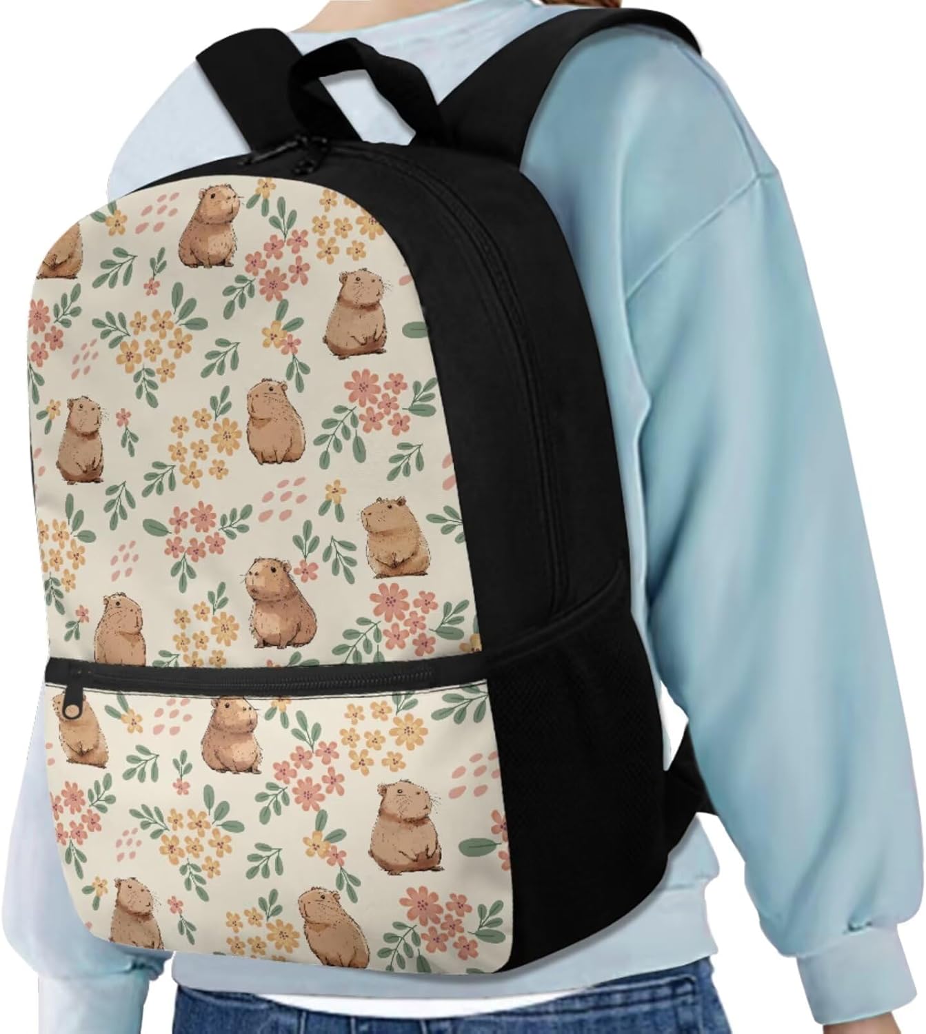 Gomyblomy Floral Capybara Backpack with Lunchbox for Girls 6-8 8-10 Kawaii School Bag for Girls with Lunch Box 4 Piece Kids Bookbag Set for Elementary Lightweight 17 Inch Travel Knapsack - Image 4