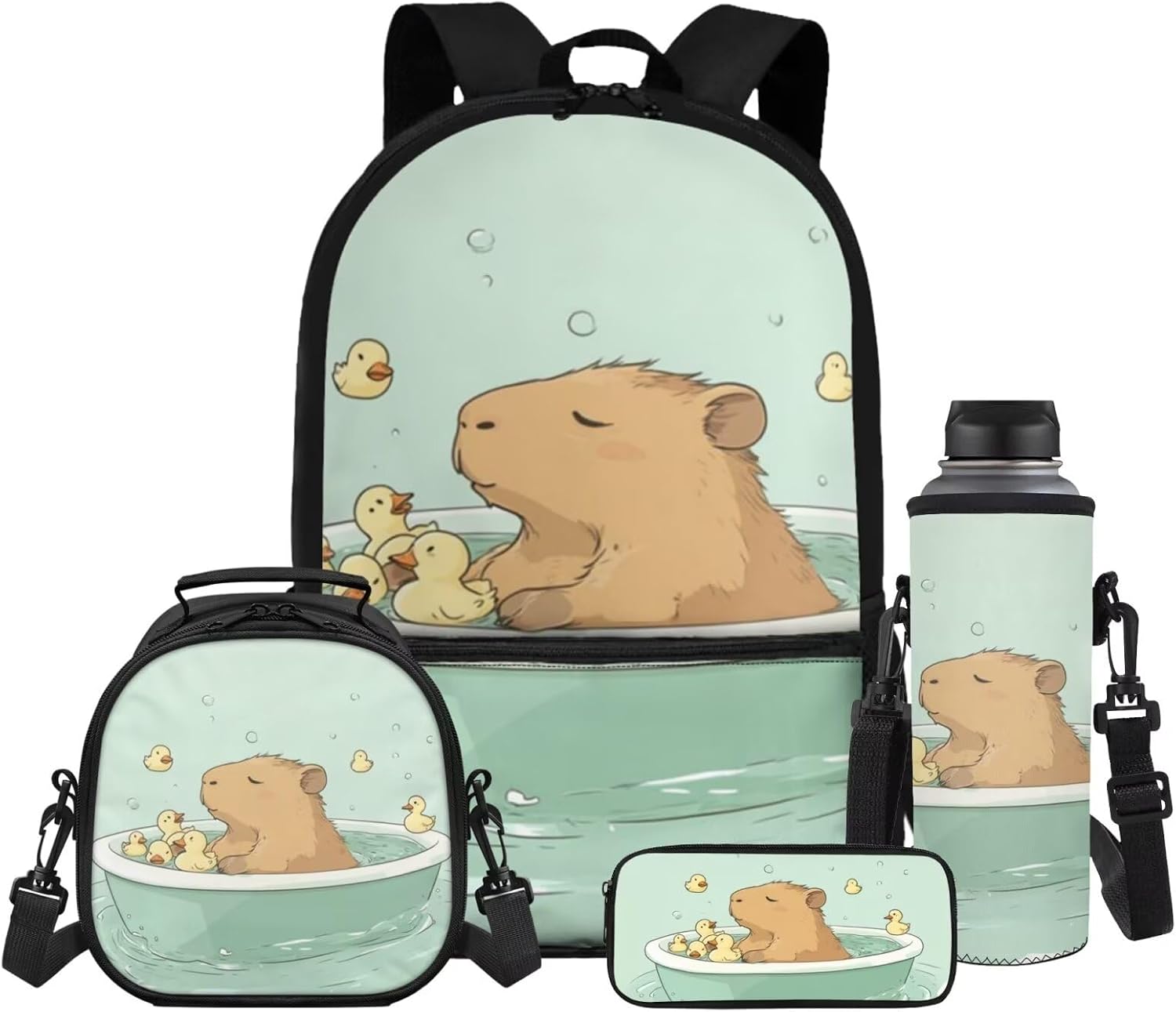 Gomyblomy Floral Capybara Backpack with Lunchbox for Girls 6-8 8-10 Kawaii School Bag for Girls with Lunch Box 4 Piece Kids Bookbag Set for Elementary Lightweight 17 Inch Travel Knapsack - Image 21