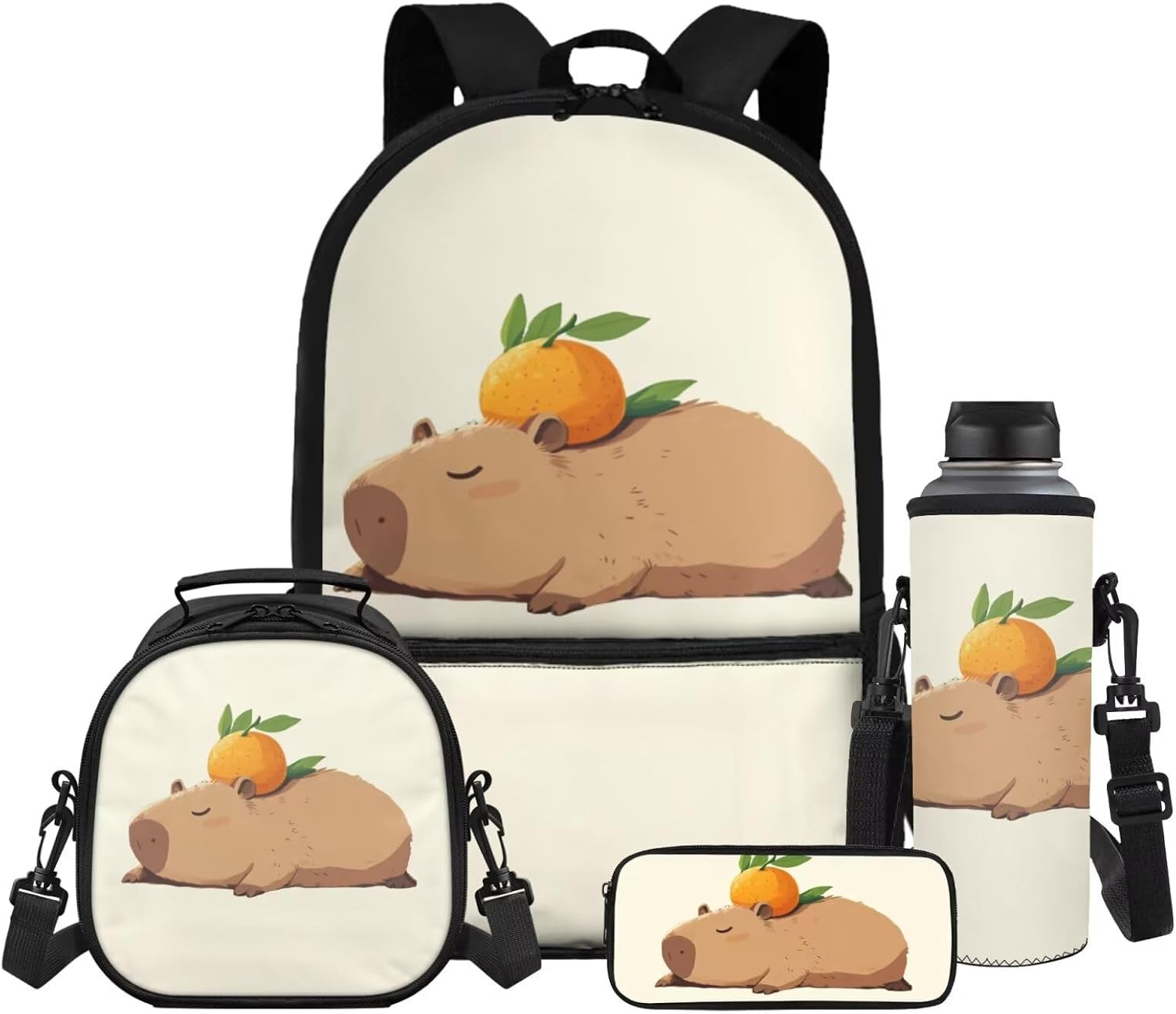 Gomyblomy Floral Capybara Backpack with Lunchbox for Girls 6-8 8-10 Kawaii School Bag for Girls with Lunch Box 4 Piece Kids Bookbag Set for Elementary Lightweight 17 Inch Travel Knapsack - Image 29