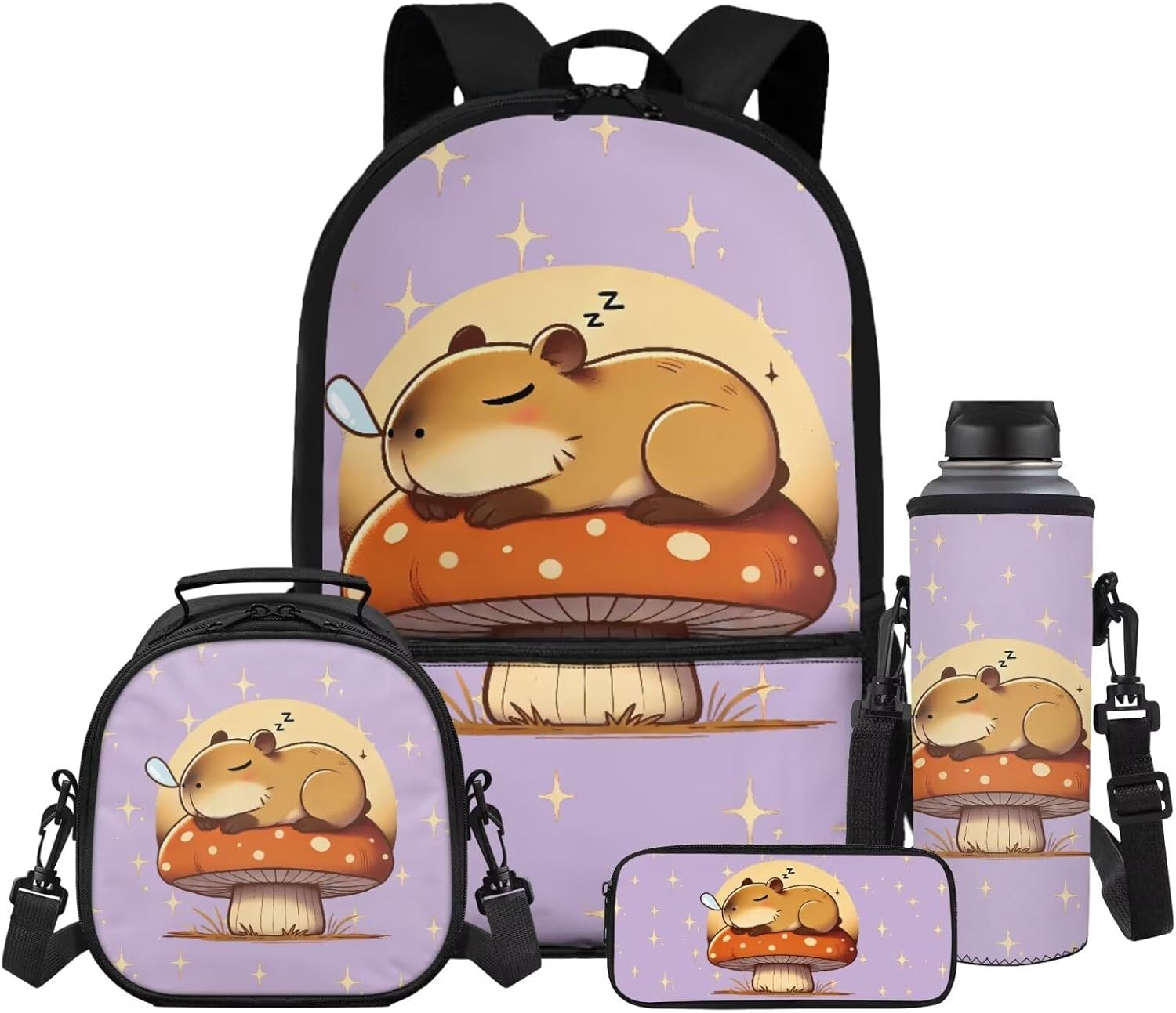 Gomyblomy Floral Capybara Backpack with Lunchbox for Girls 6-8 8-10 Kawaii School Bag for Girls with Lunch Box 4 Piece Kids Bookbag Set for Elementary Lightweight 17 Inch Travel Knapsack - Image 30