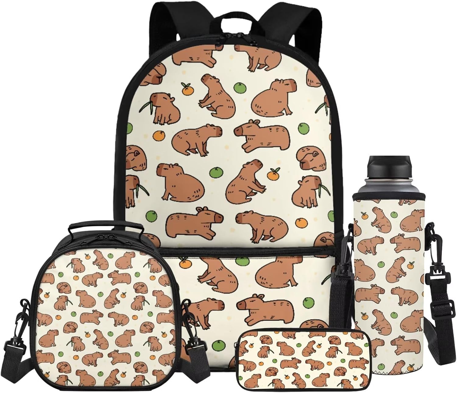 Gomyblomy Floral Capybara Backpack with Lunchbox for Girls 6-8 8-10 Kawaii School Bag for Girls with Lunch Box 4 Piece Kids Bookbag Set for Elementary Lightweight 17 Inch Travel Knapsack - Image 17