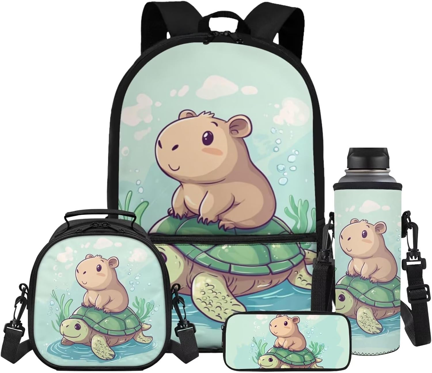 Gomyblomy Floral Capybara Backpack with Lunchbox for Girls 6-8 8-10 Kawaii School Bag for Girls with Lunch Box 4 Piece Kids Bookbag Set for Elementary Lightweight 17 Inch Travel Knapsack - Image 18