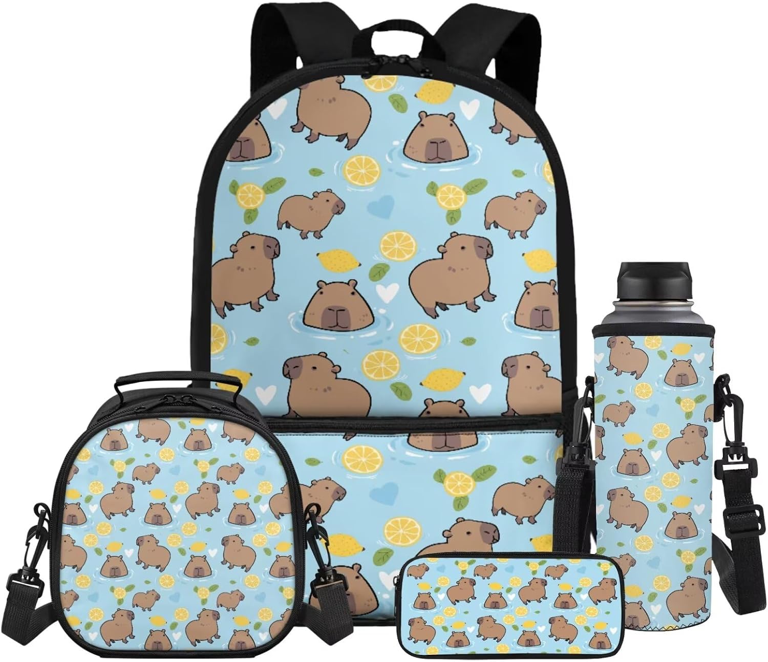Gomyblomy Floral Capybara Backpack with Lunchbox for Girls 6-8 8-10 Kawaii School Bag for Girls with Lunch Box 4 Piece Kids Bookbag Set for Elementary Lightweight 17 Inch Travel Knapsack - Image 13