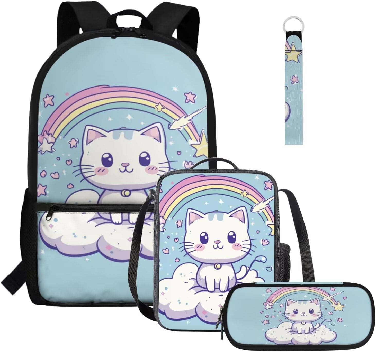 Gomyblomy Highland Cow Lamb Bookbag for Girls 6-8 8-10 Kawaii Kids Boys Backpack with Lunch Box Keychain Pencil Case Cute School Bag Set of 4 Pcs for Kindergarten Elementary Students Rucksack - Image 13