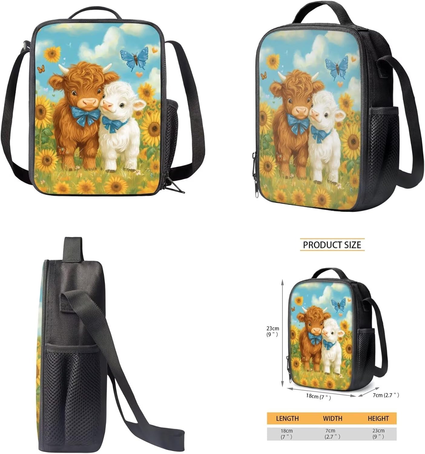 Gomyblomy Highland Cow Lamb Bookbag for Girls 6-8 8-10 Kawaii Kids Boys Backpack with Lunch Box Keychain Pencil Case Cute School Bag Set of 4 Pcs for Kindergarten Elementary Students Rucksack - Image 5