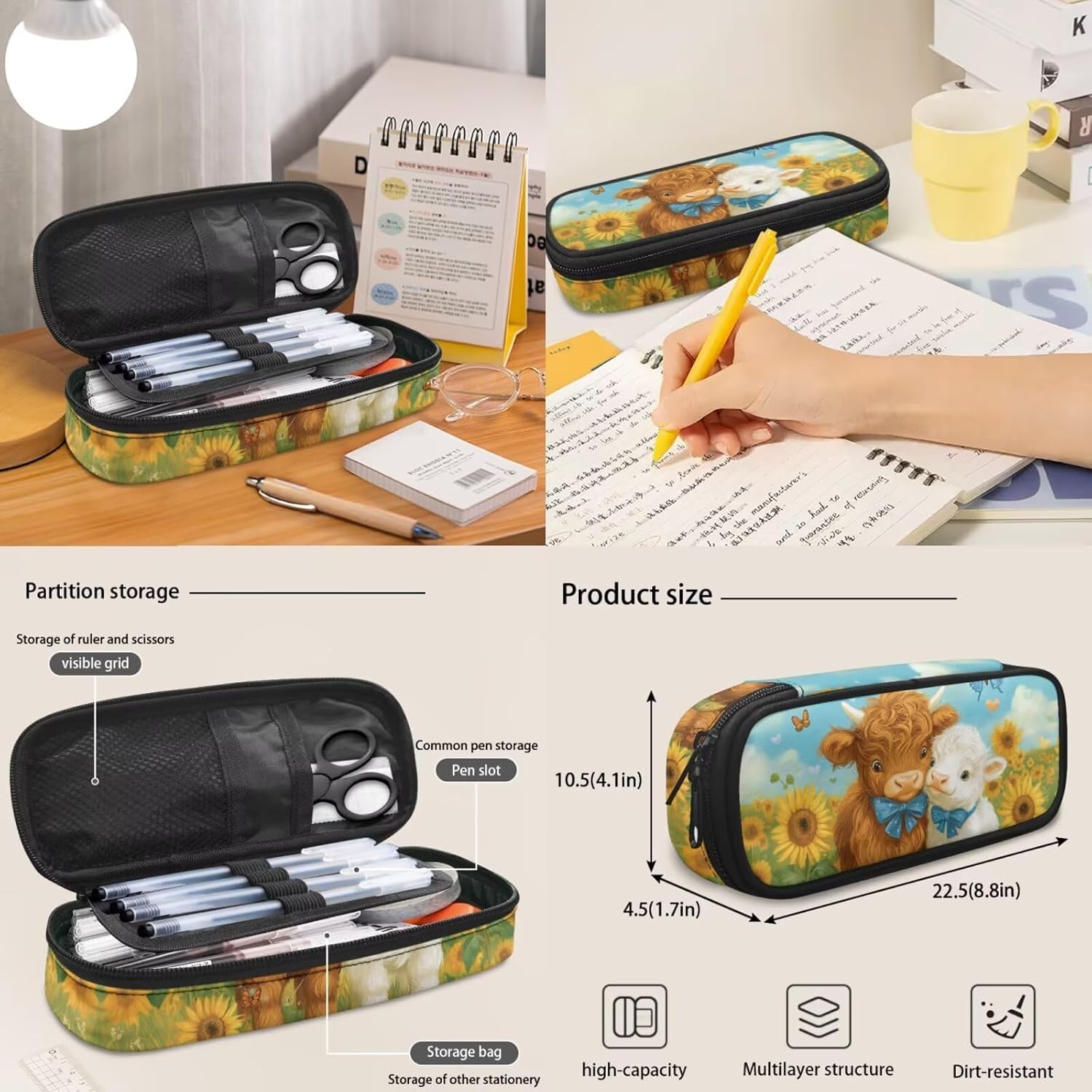 Gomyblomy Highland Cow Lamb Bookbag for Girls 6-8 8-10 Kawaii Kids Boys Backpack with Lunch Box Keychain Pencil Case Cute School Bag Set of 4 Pcs for Kindergarten Elementary Students Rucksack - Image 6