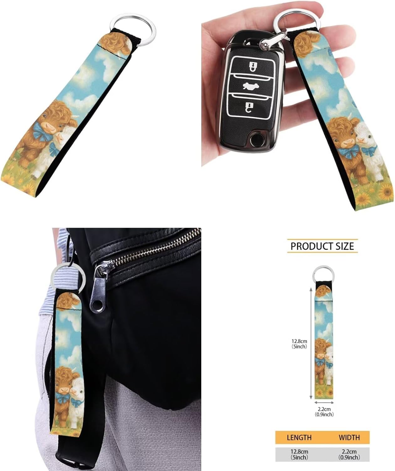 Gomyblomy Highland Cow Lamb Bookbag for Girls 6-8 8-10 Kawaii Kids Boys Backpack with Lunch Box Keychain Pencil Case Cute School Bag Set of 4 Pcs for Kindergarten Elementary Students Rucksack - Image 7